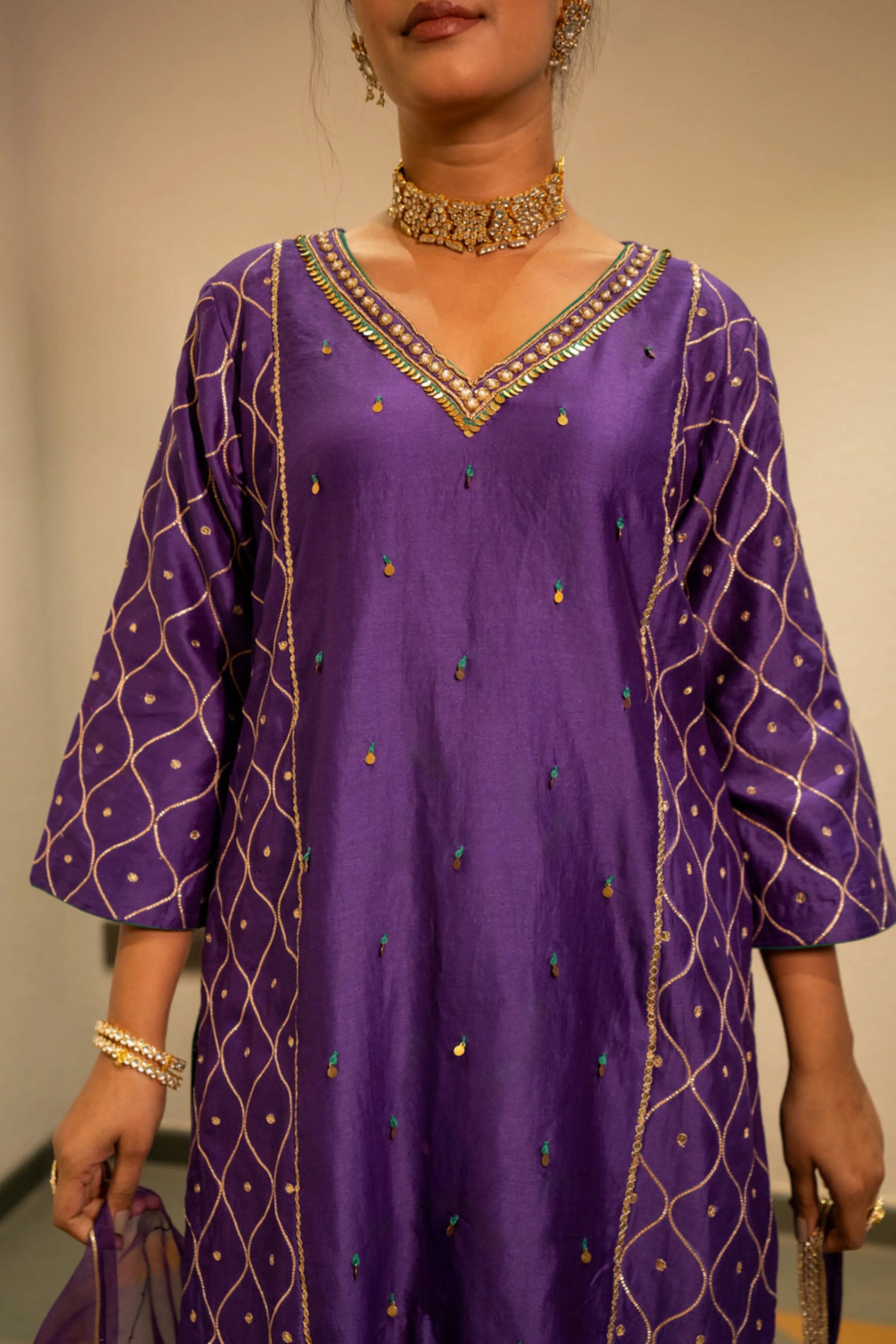 Purple Metallic Sharara Set
