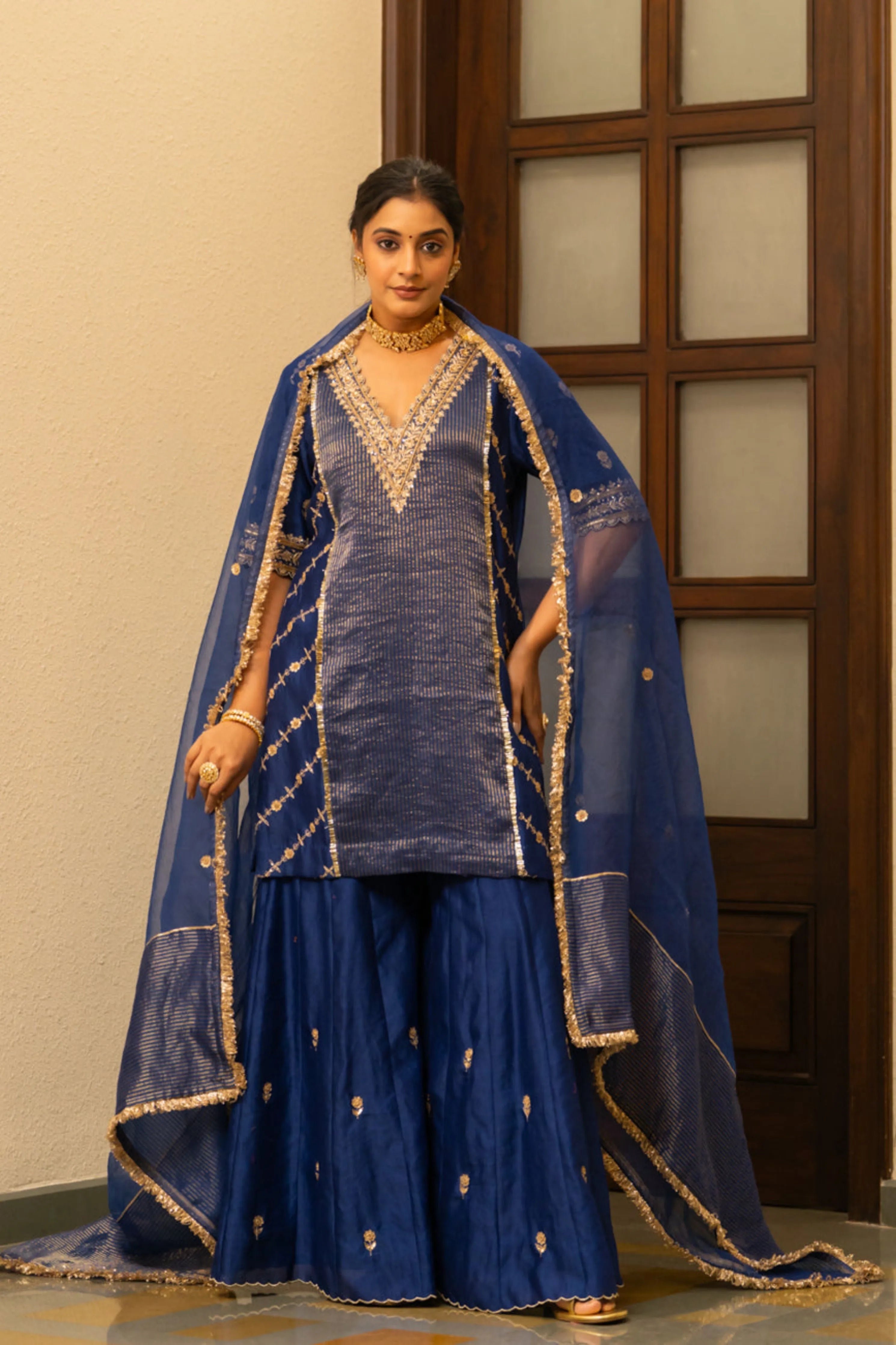 Blue Moti Sharara Set