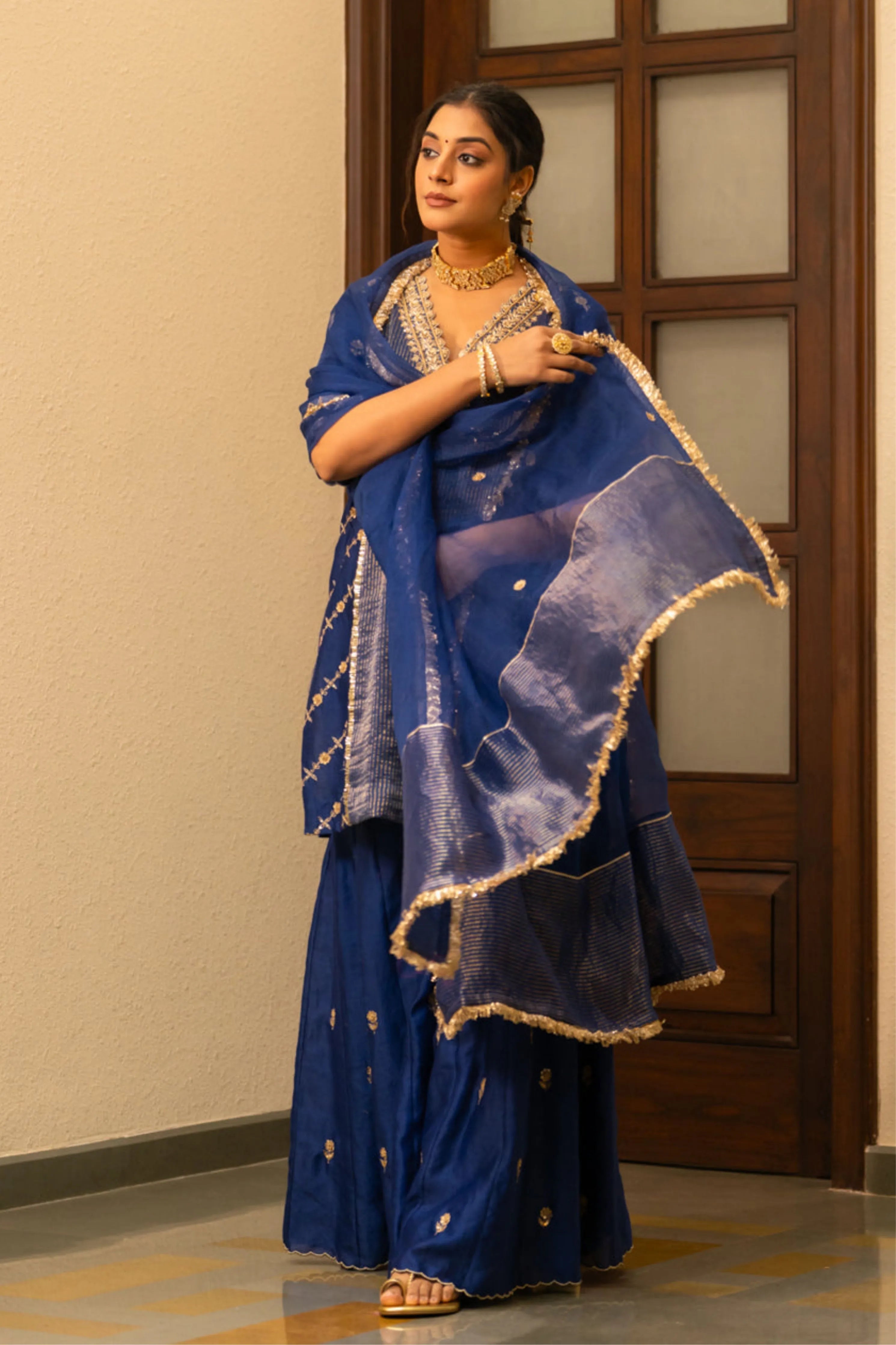 Blue Moti Sharara Set