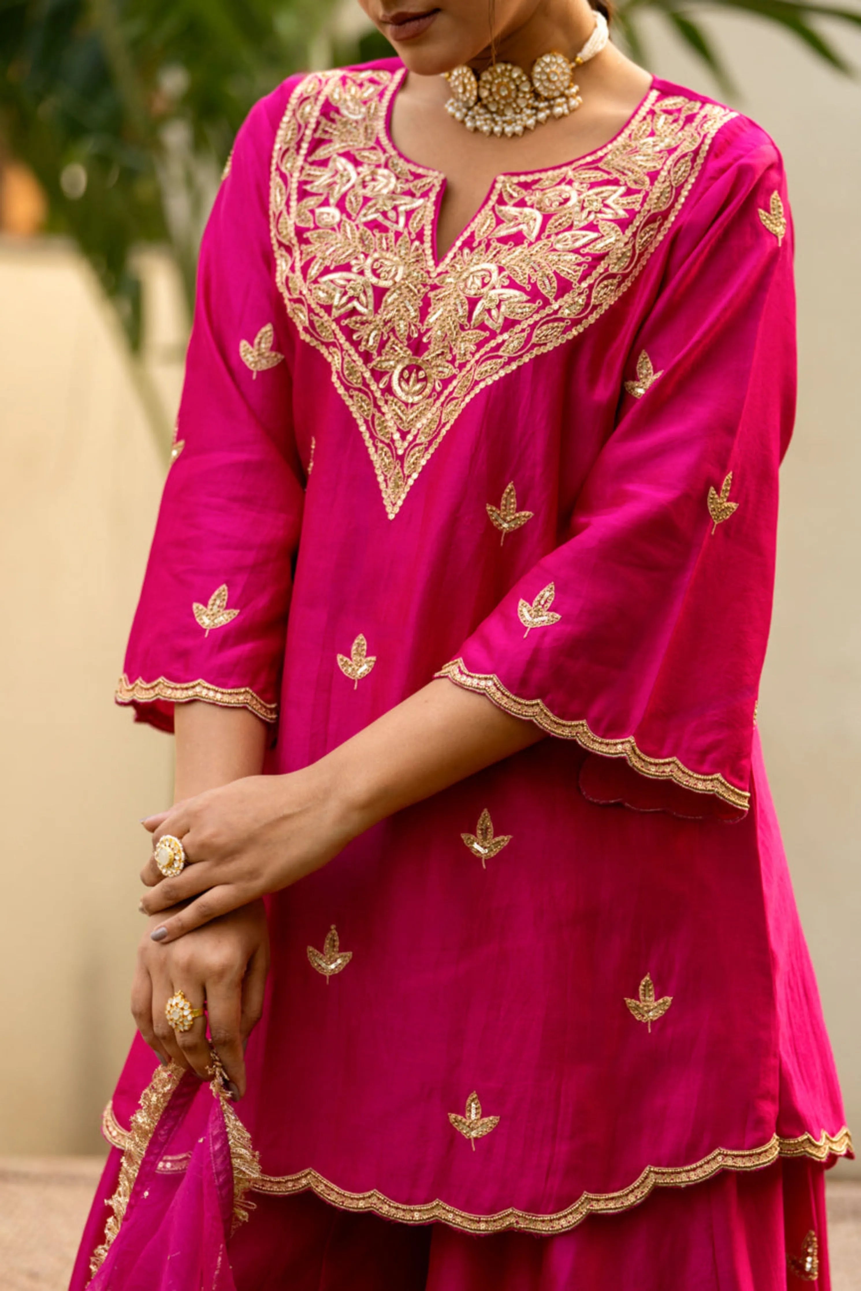Pink Moti Daman Sharara Set