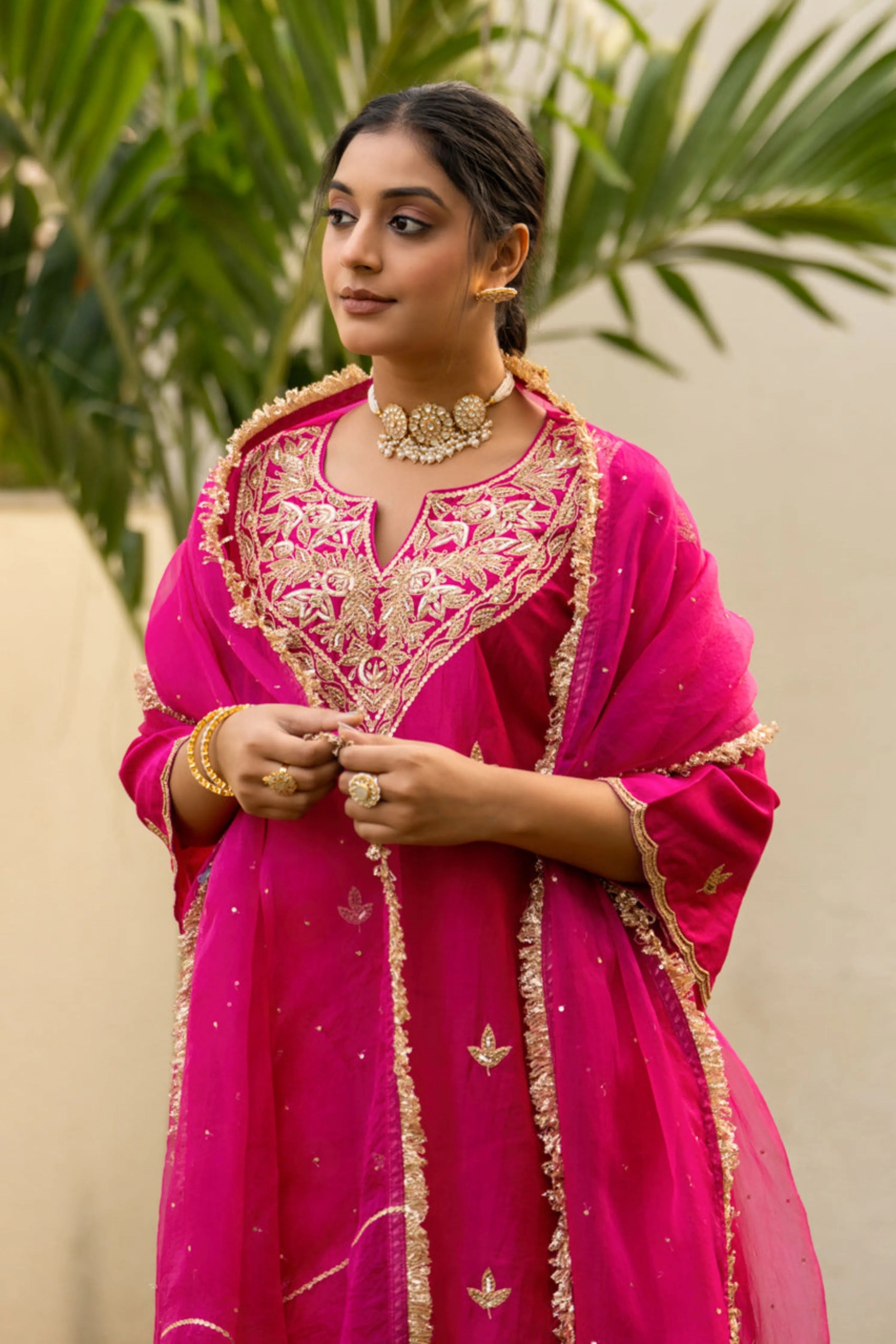 Pink Moti Daman Sharara Set