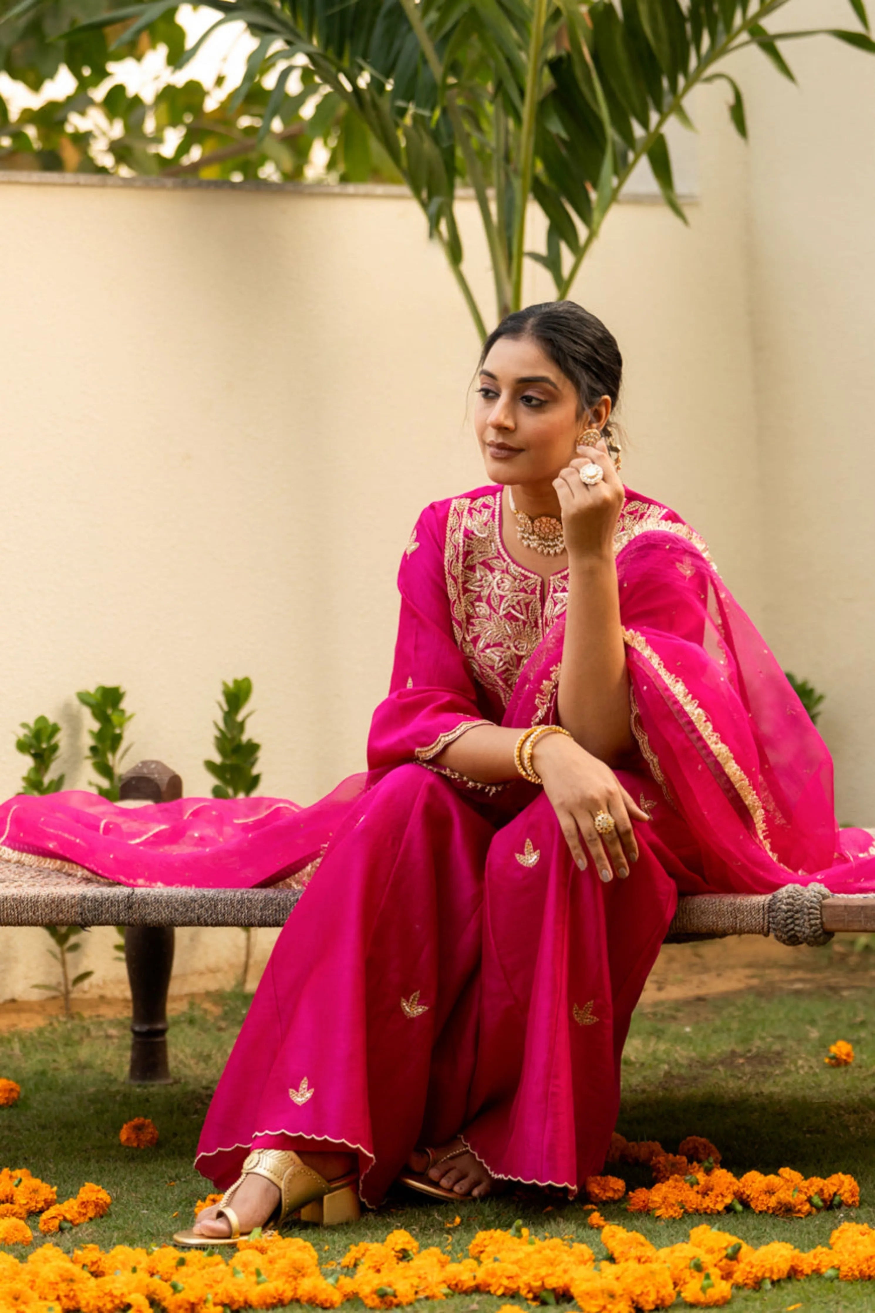 Pink Moti Daman Sharara Set