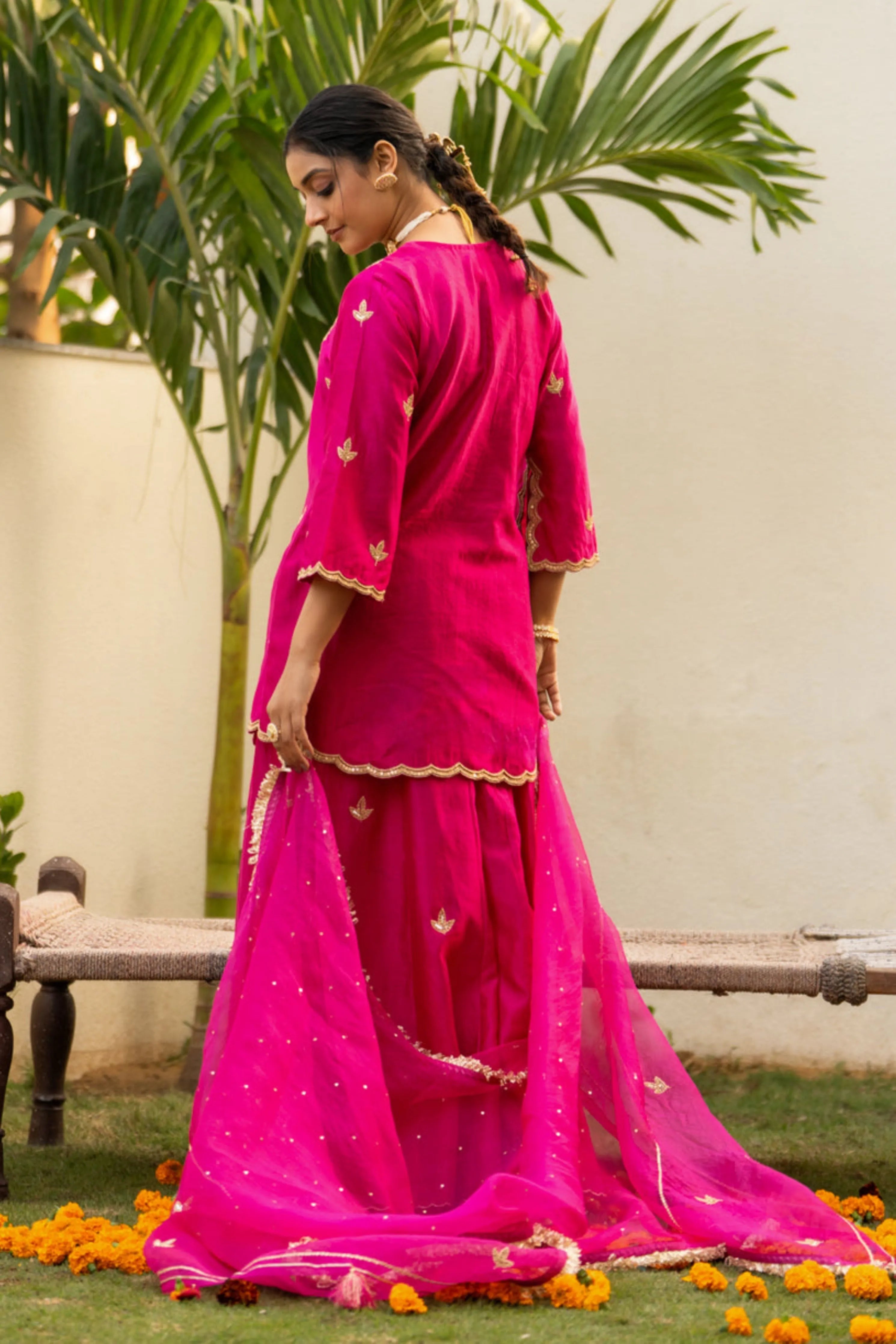 Pink Moti Daman Sharara Set