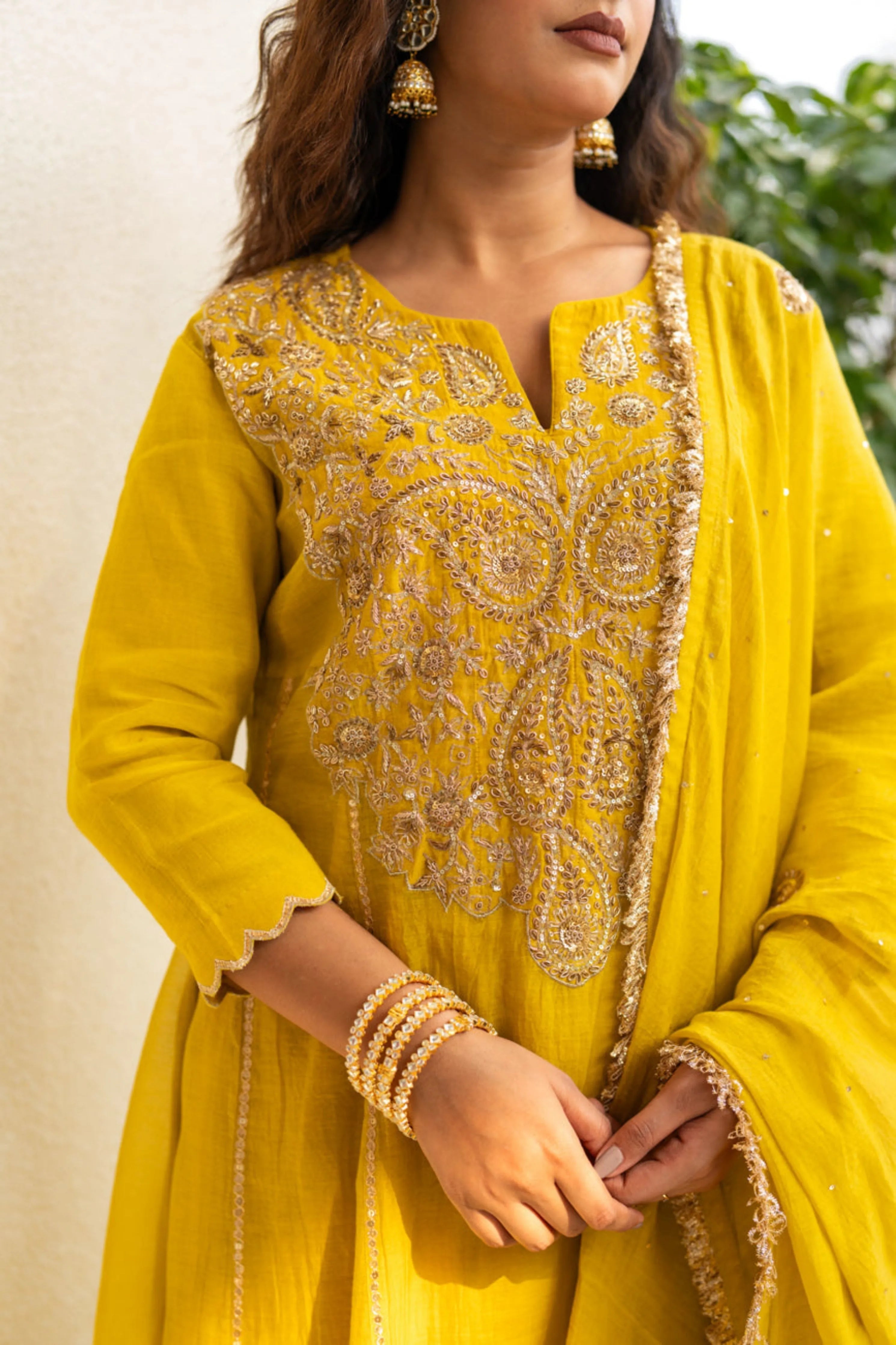 Lime Mustard A-Line Kurta Set