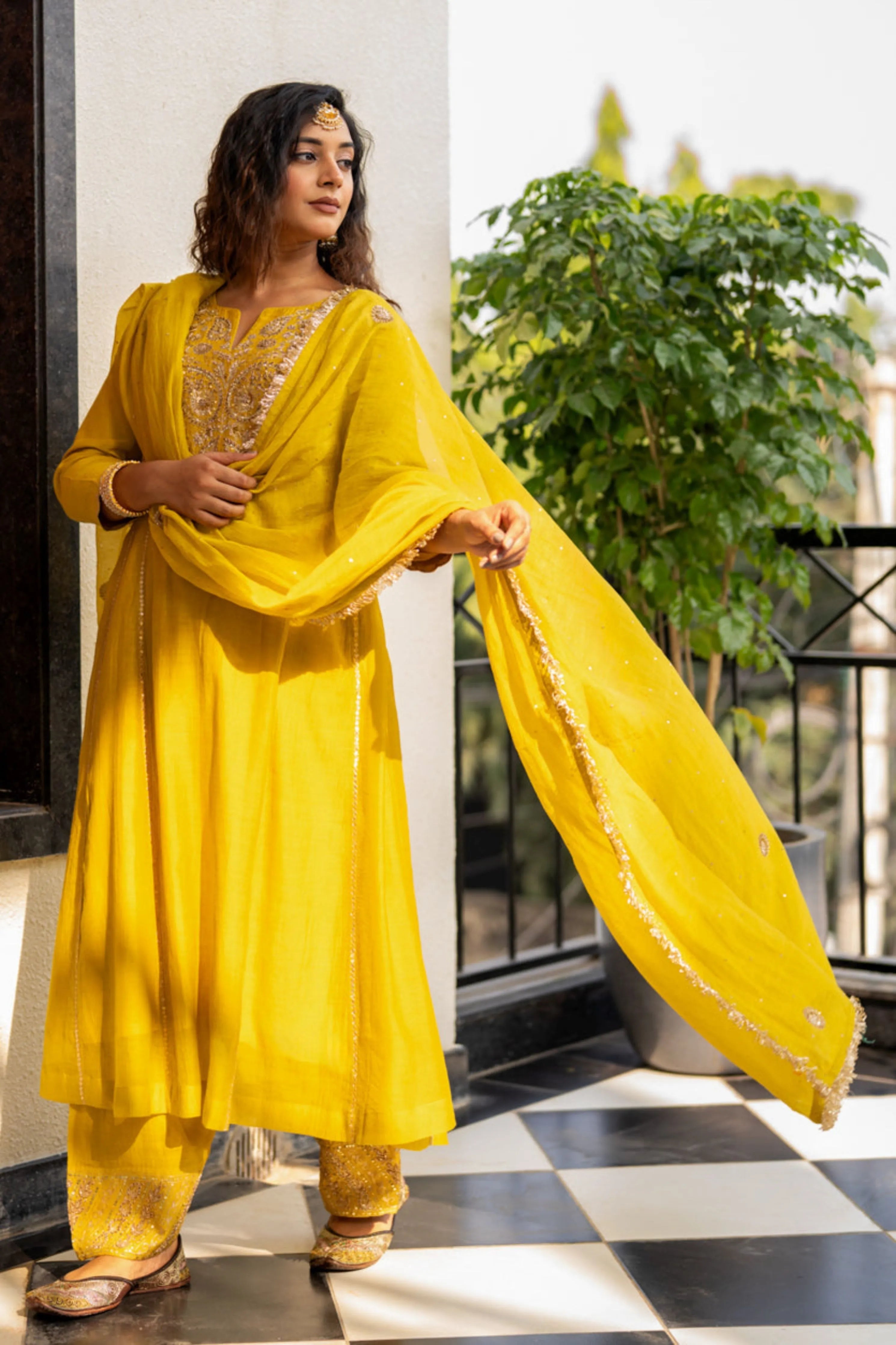 Lime Mustard A-Line Kurta Set