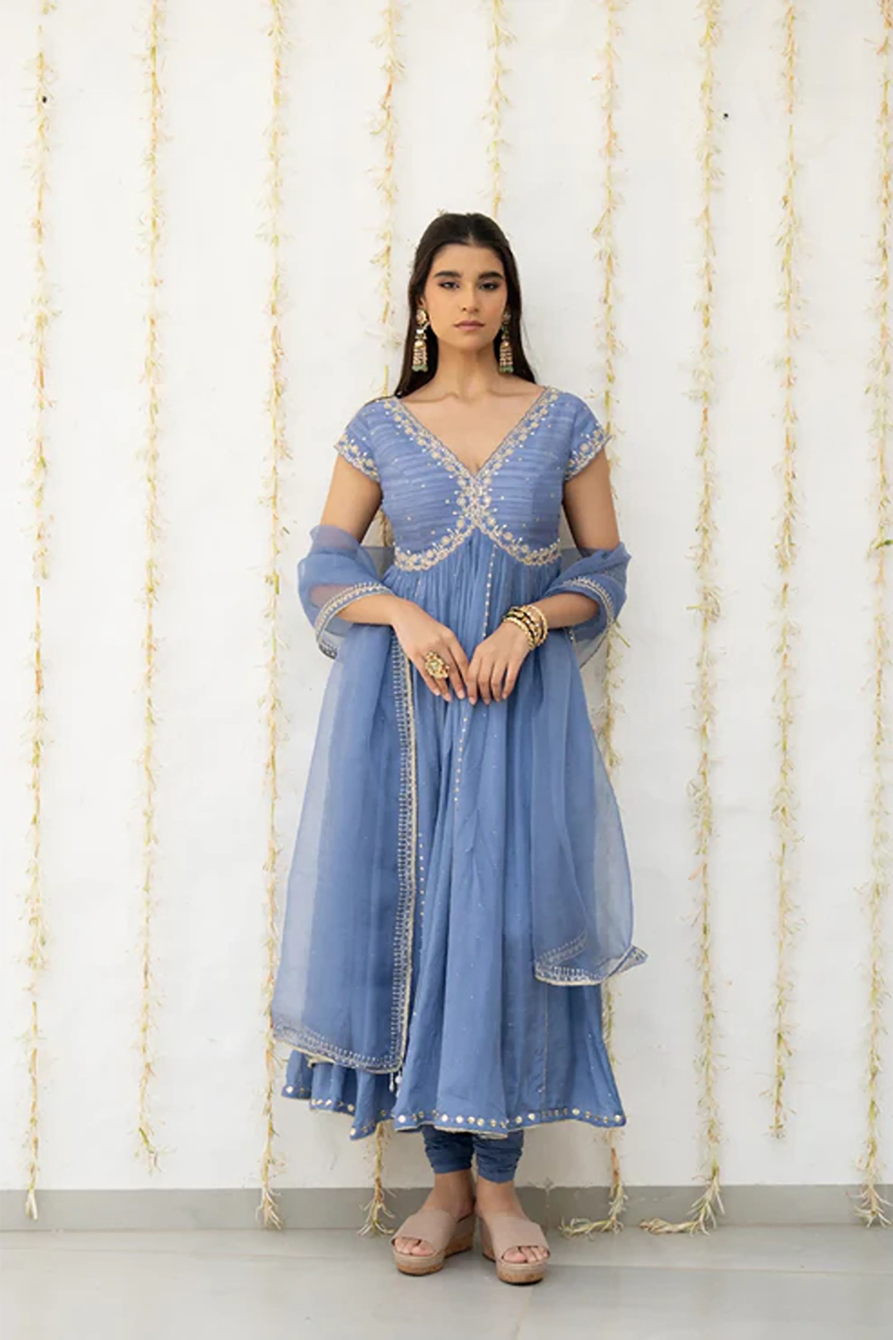 Cornflower Blue Embroidered Anarkali Set