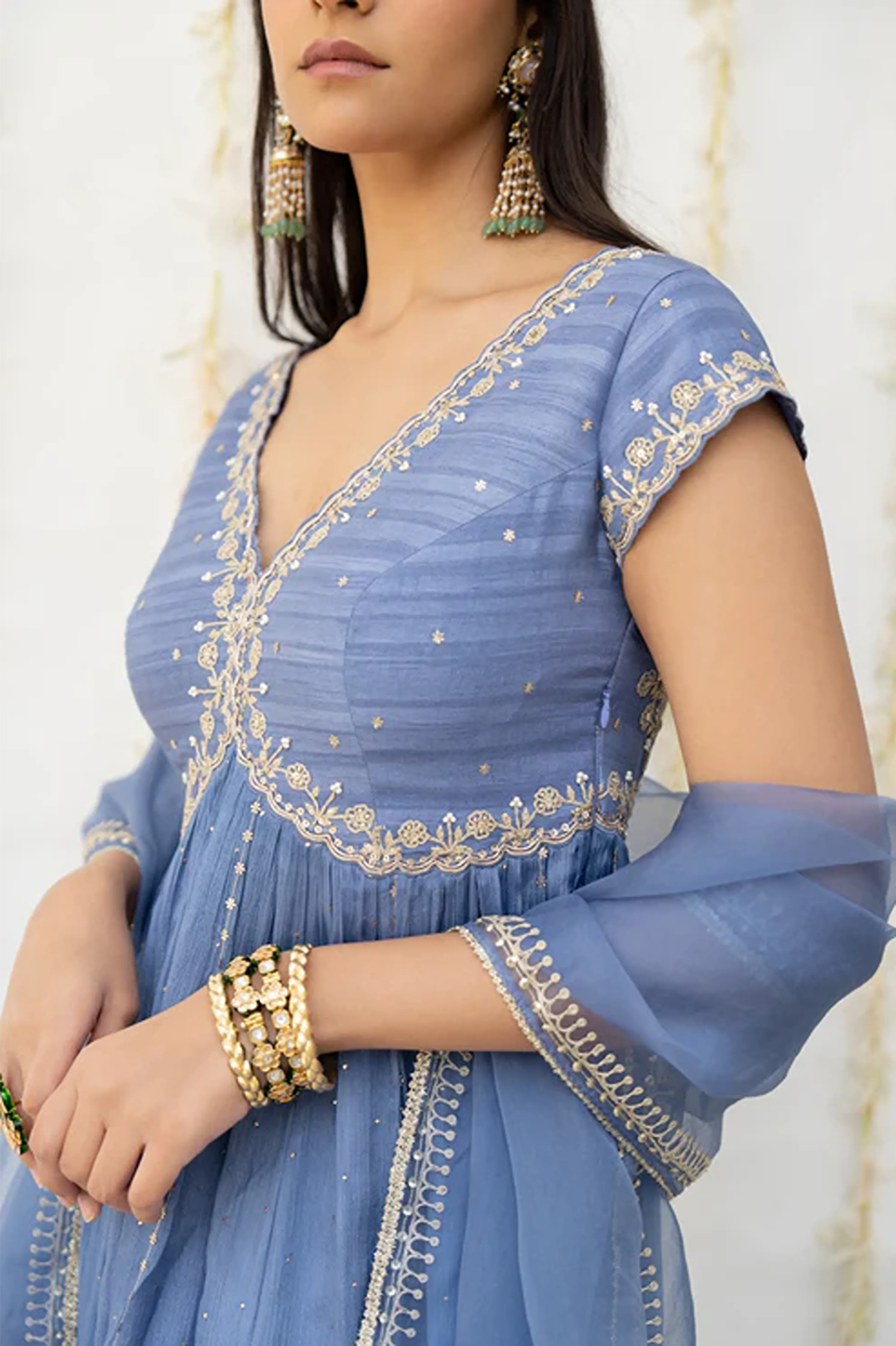 Cornflower Blue Embroidered Anarkali Set