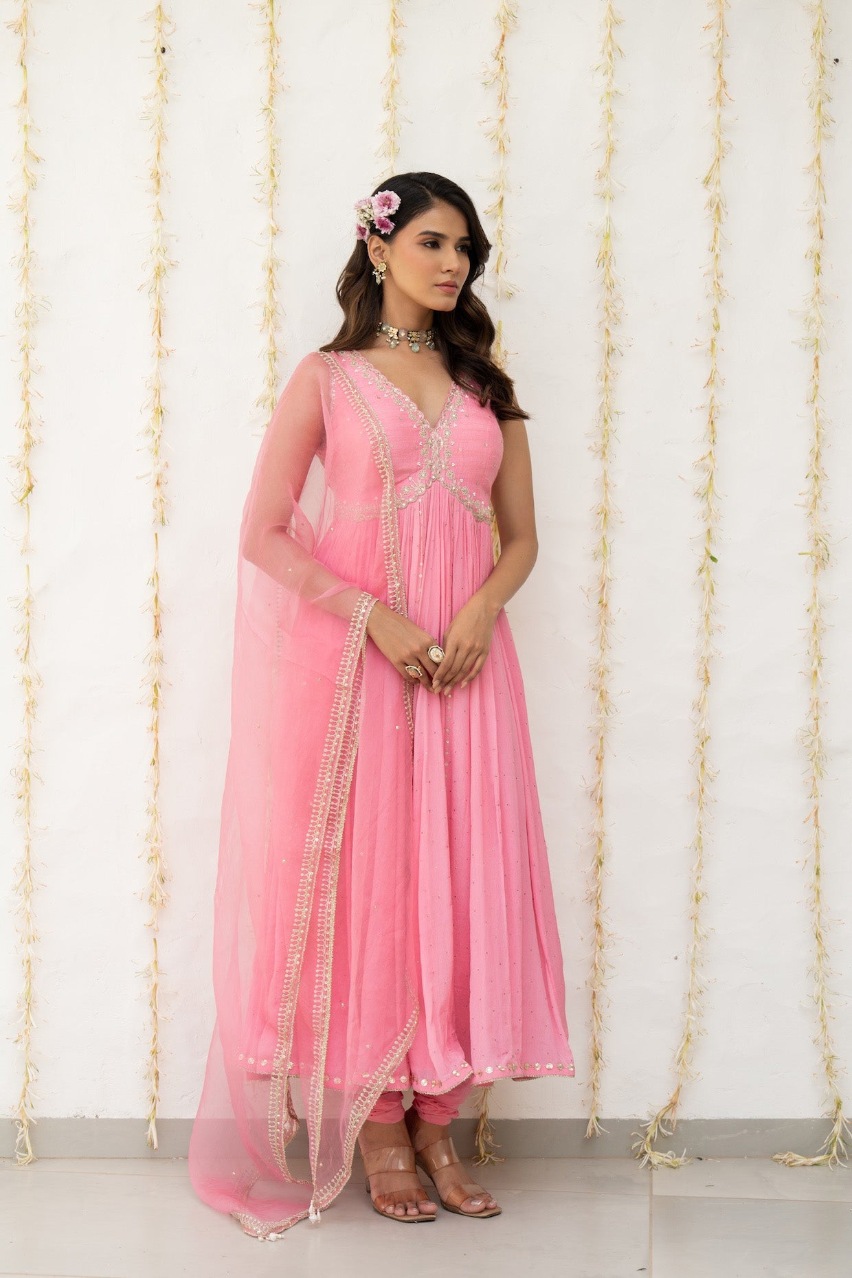 Candy Pink Embroidered Anarkali Set