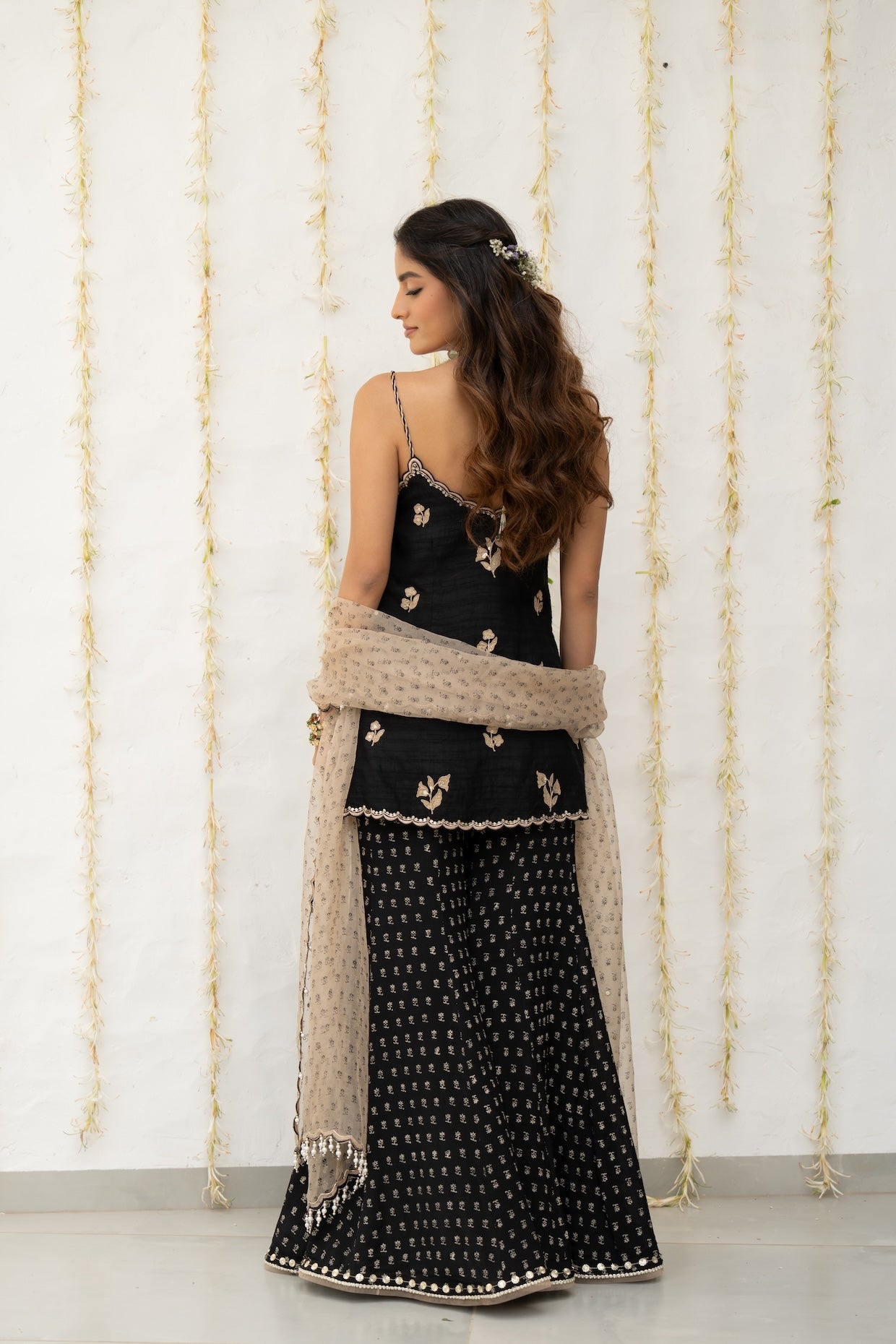Charcoal Black Silk Embroidered Sharara Set
