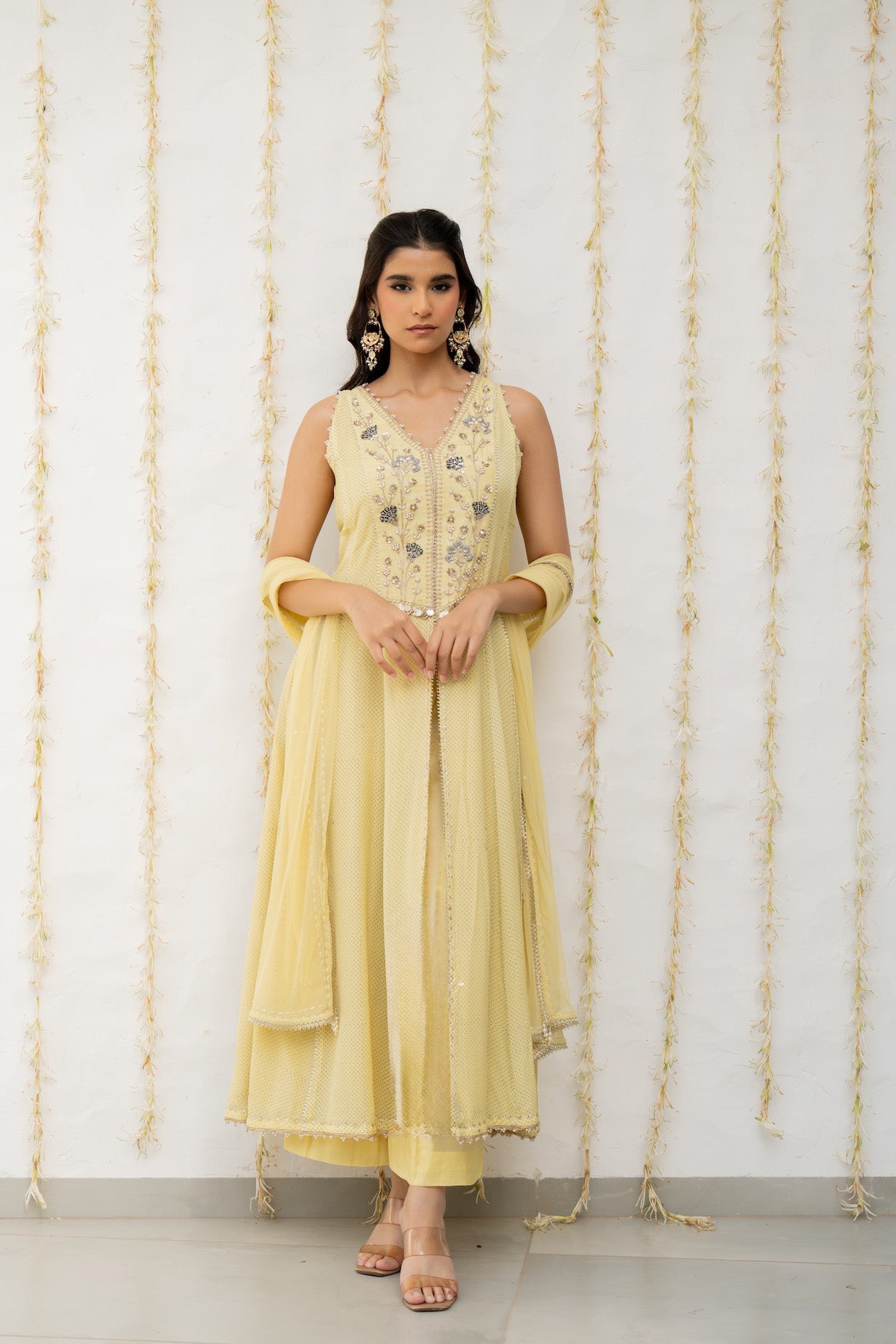 Butter Yellow Chiffon Anarkali Set
