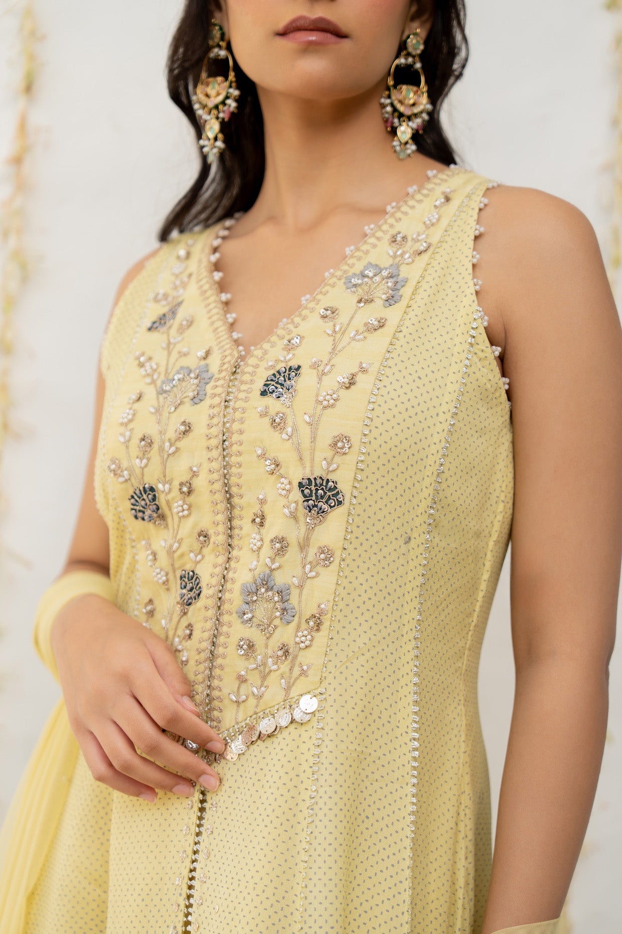 Butter Yellow Chiffon Anarkali Set