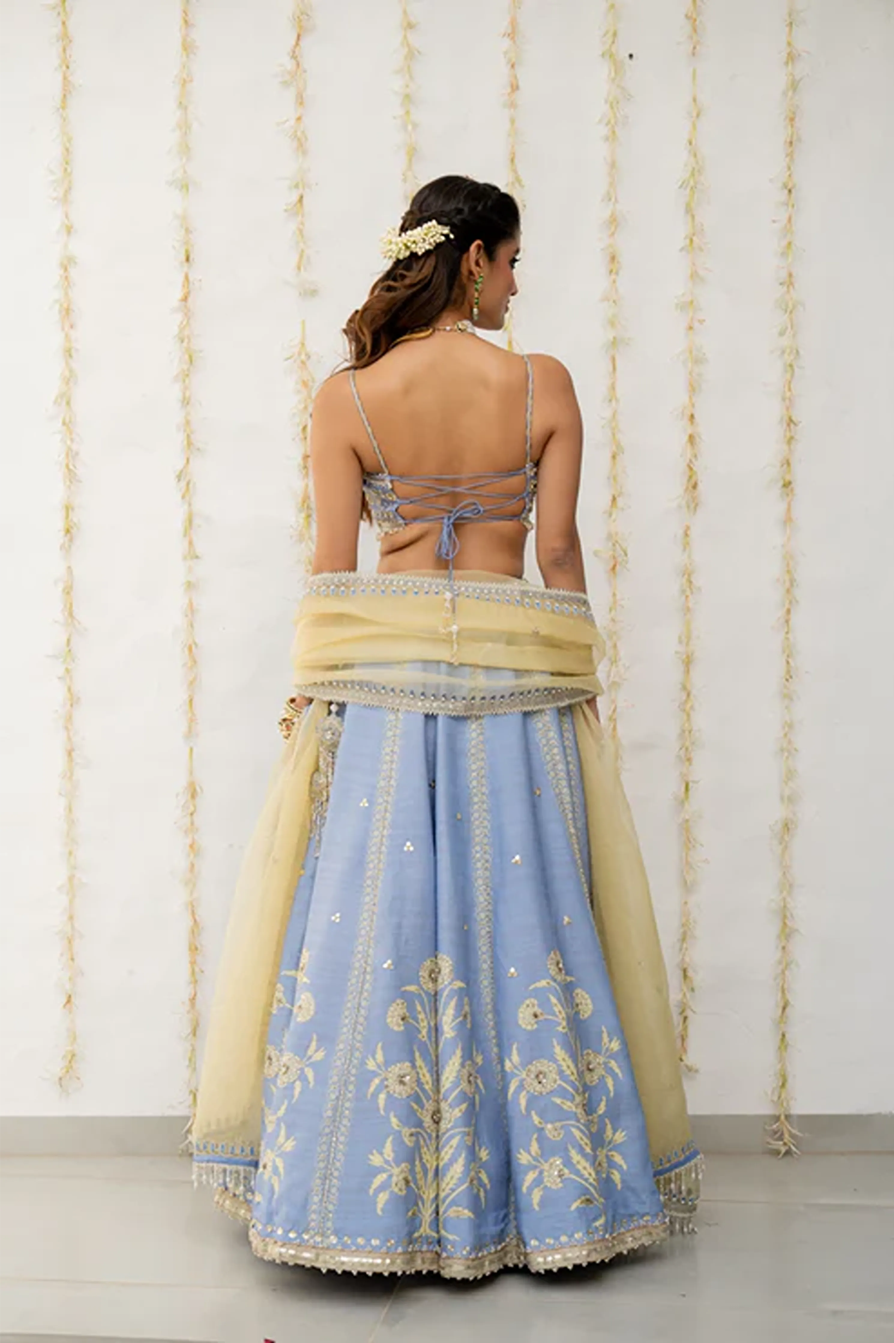 Cornflower Blue Silk Embroidered Lehenga Set