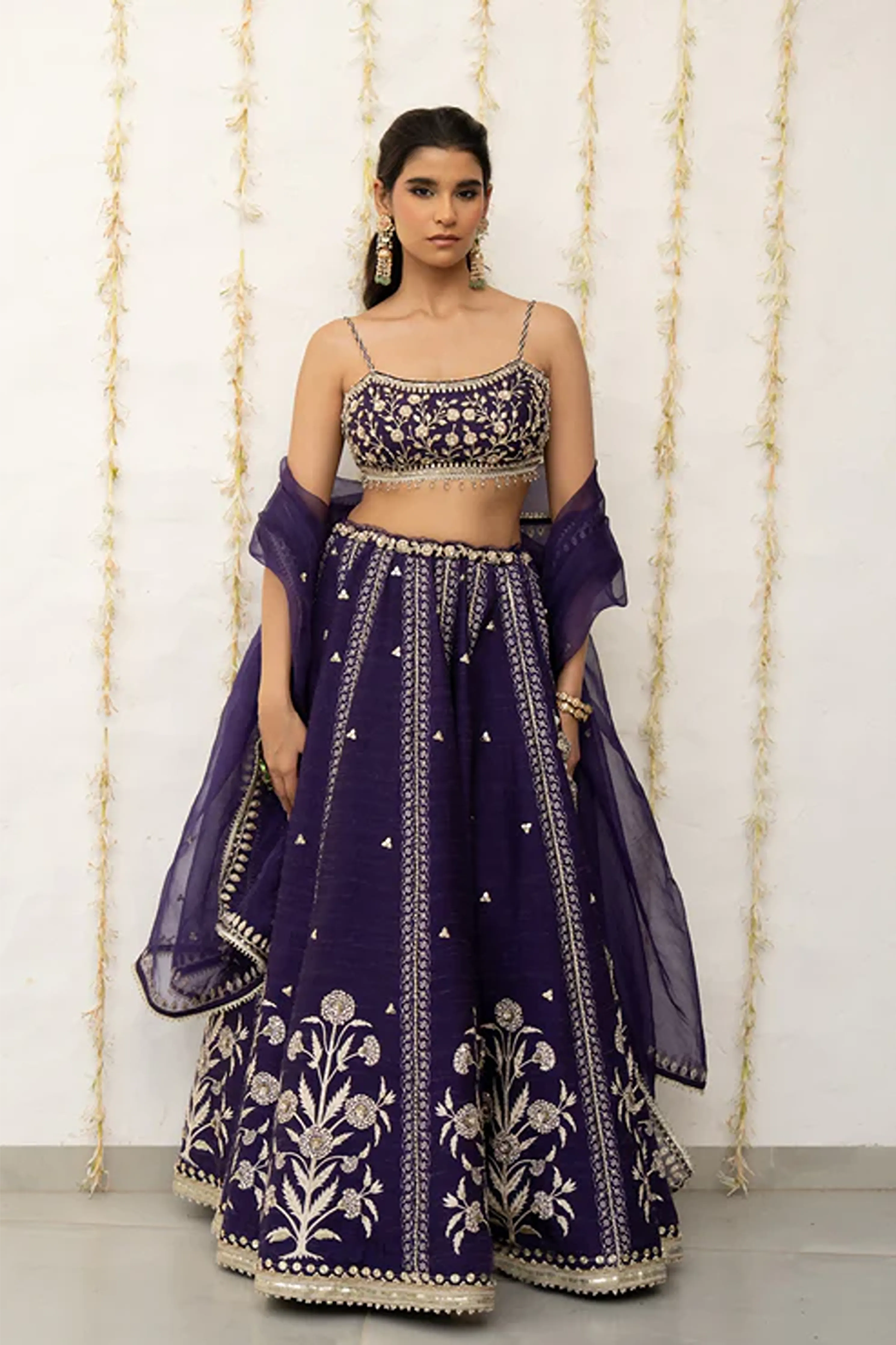 Royal Purple Silk Embroidered Lehenga Set