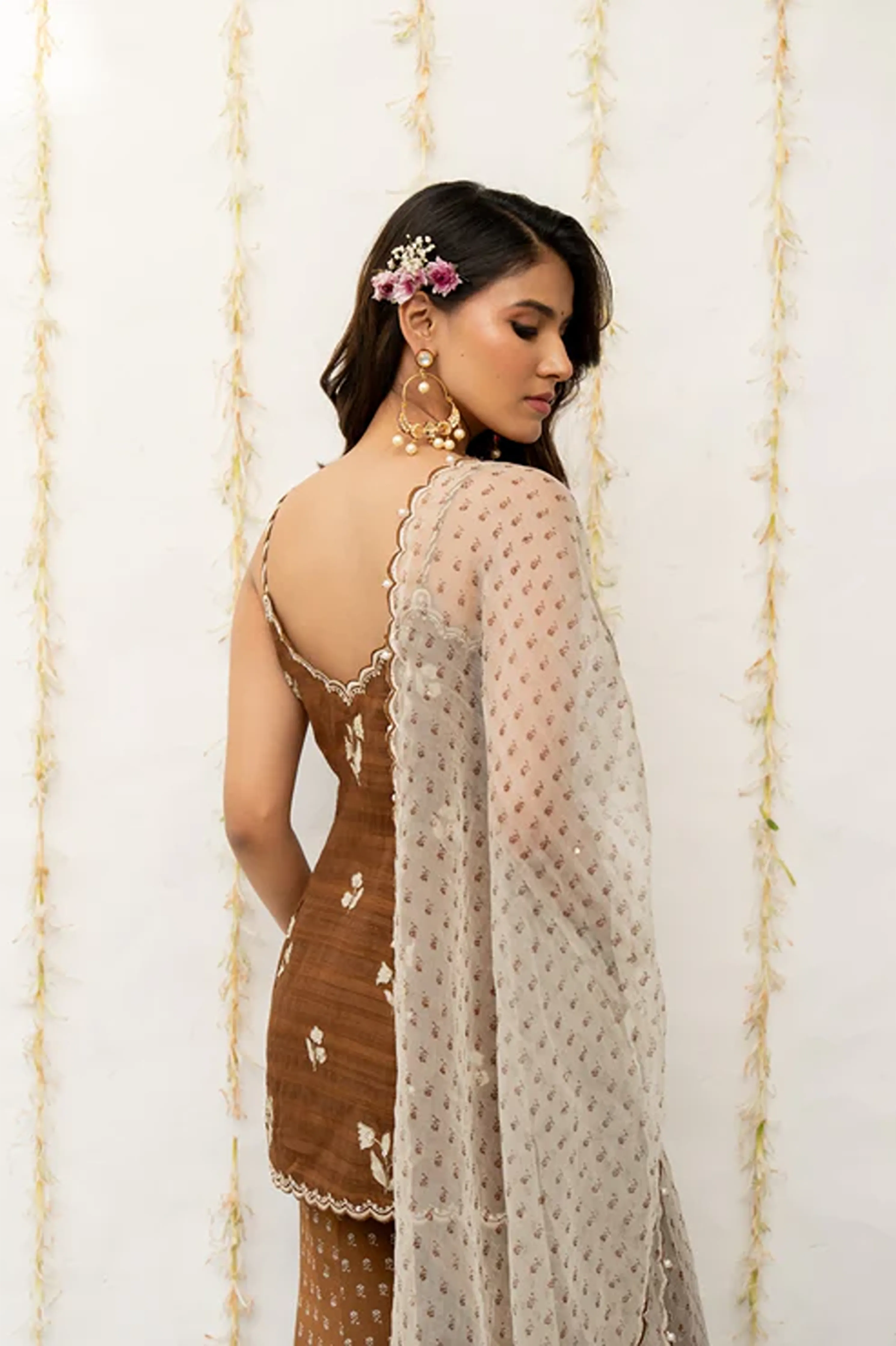 Cocoa Brown Silk Embroidered Sharara Set