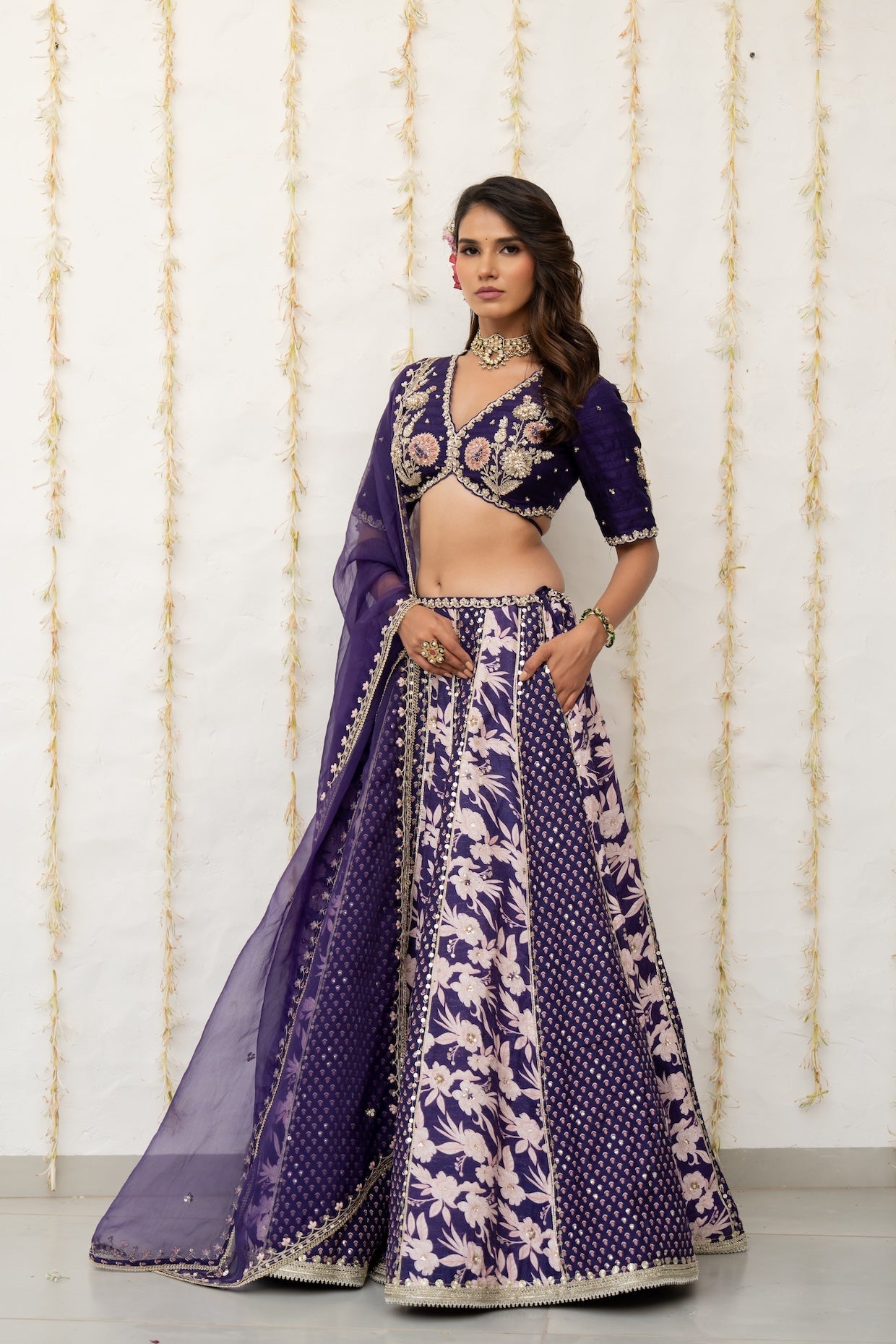 Royal Purple Silk Embroidered Concept Lehenga Set