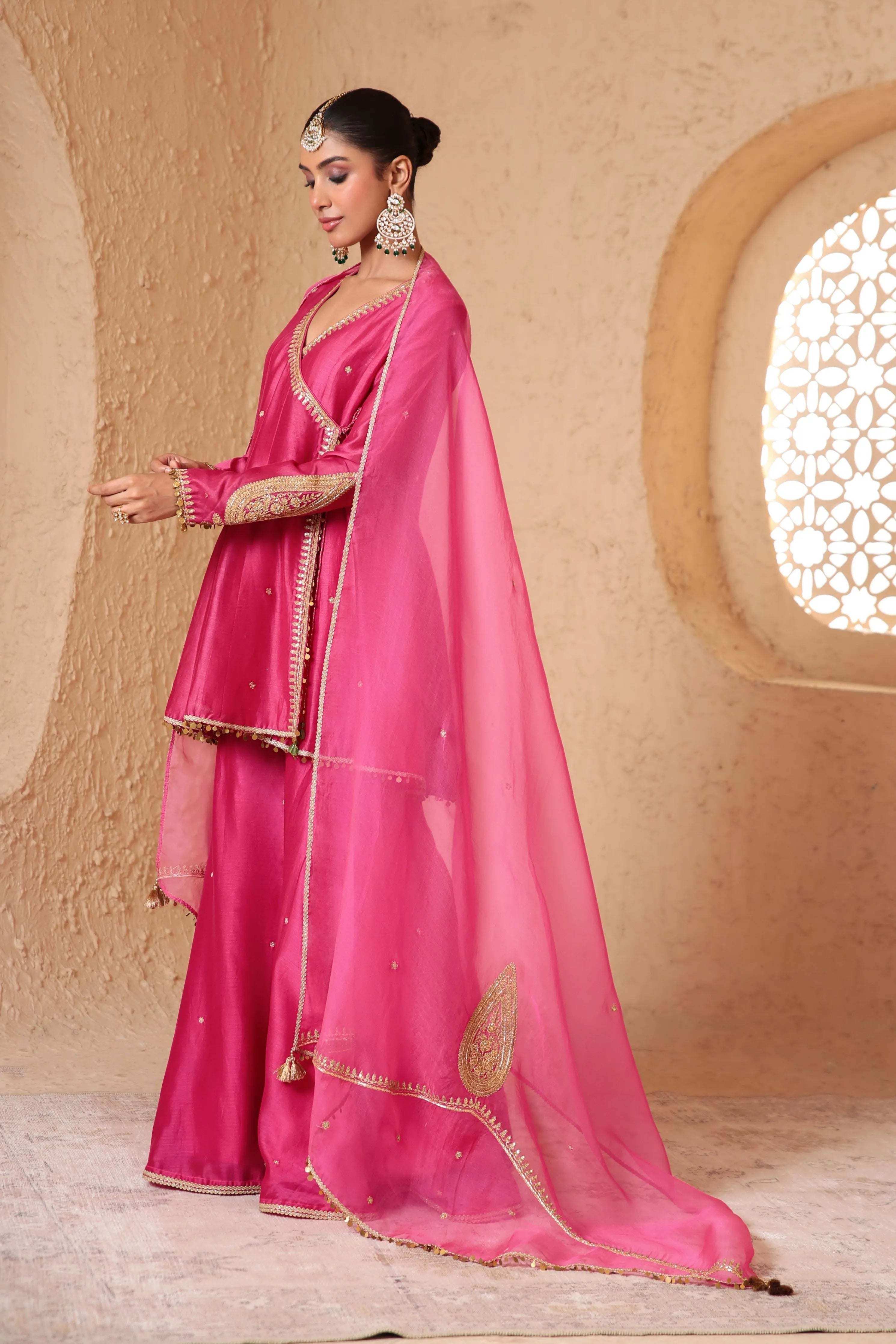 Mehrang Pink Angrakha Sharara Set