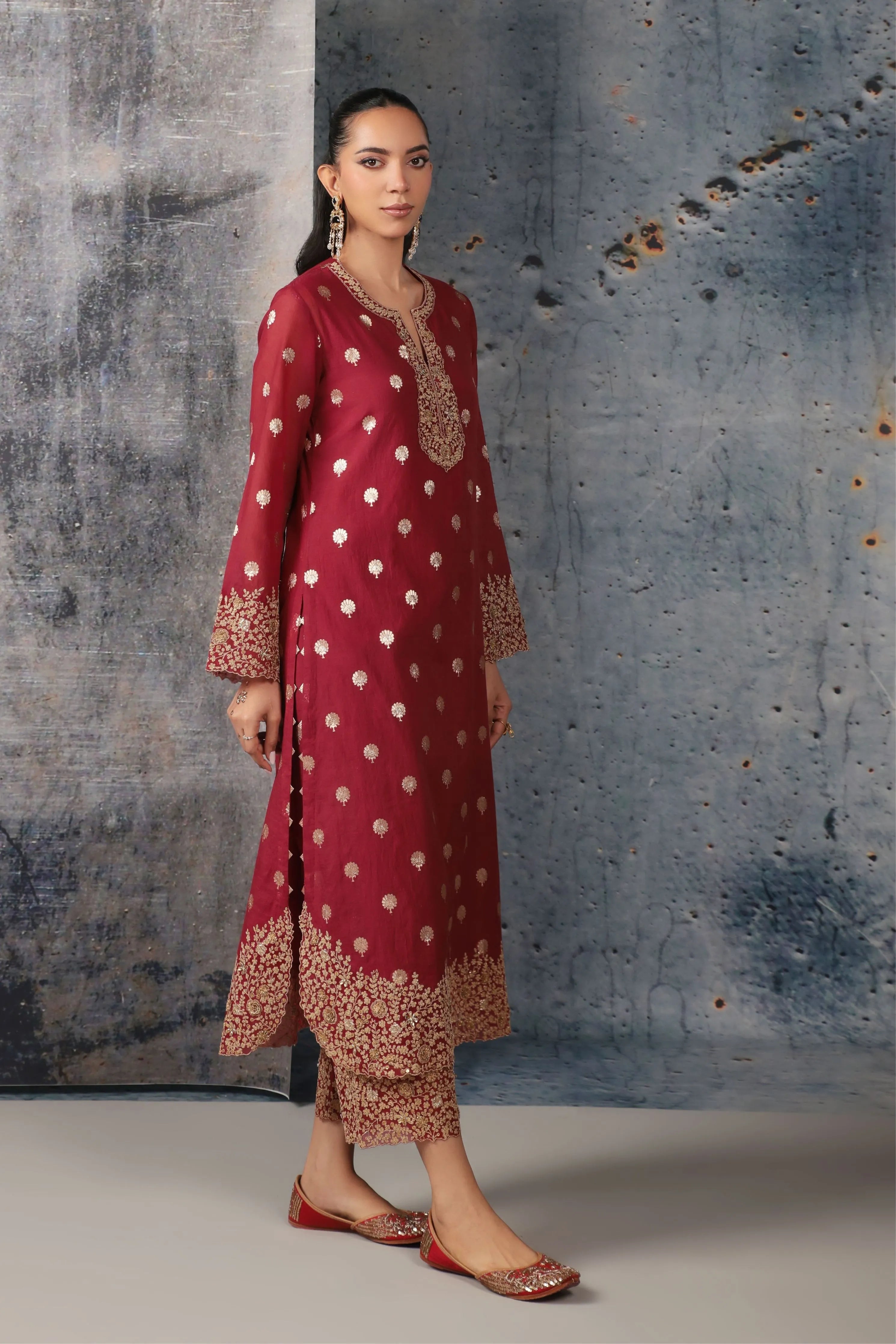 Mehrang Maroon Farshi Kurta Set