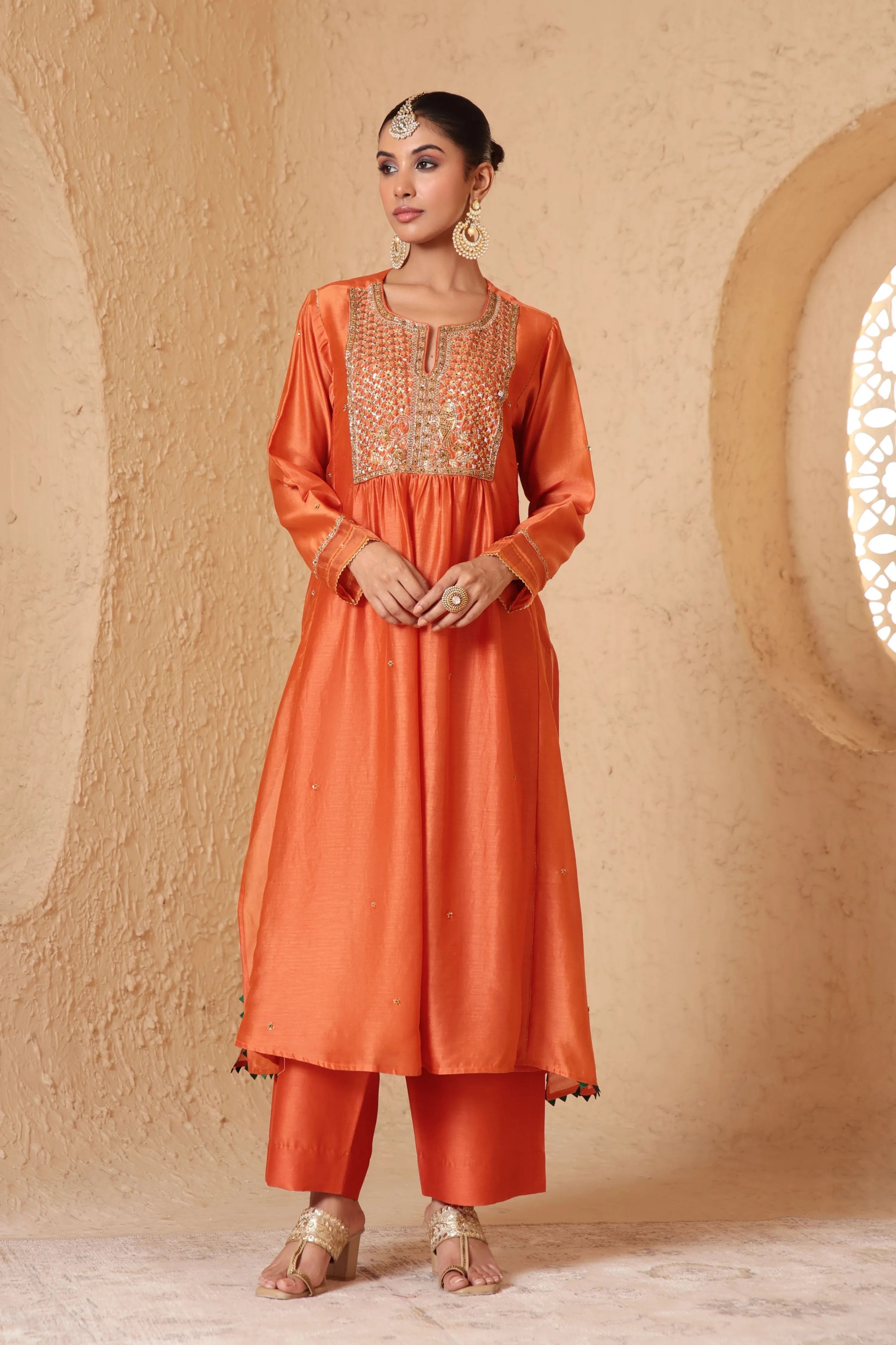 Mehrang Orange Frockstyle Kurta Set