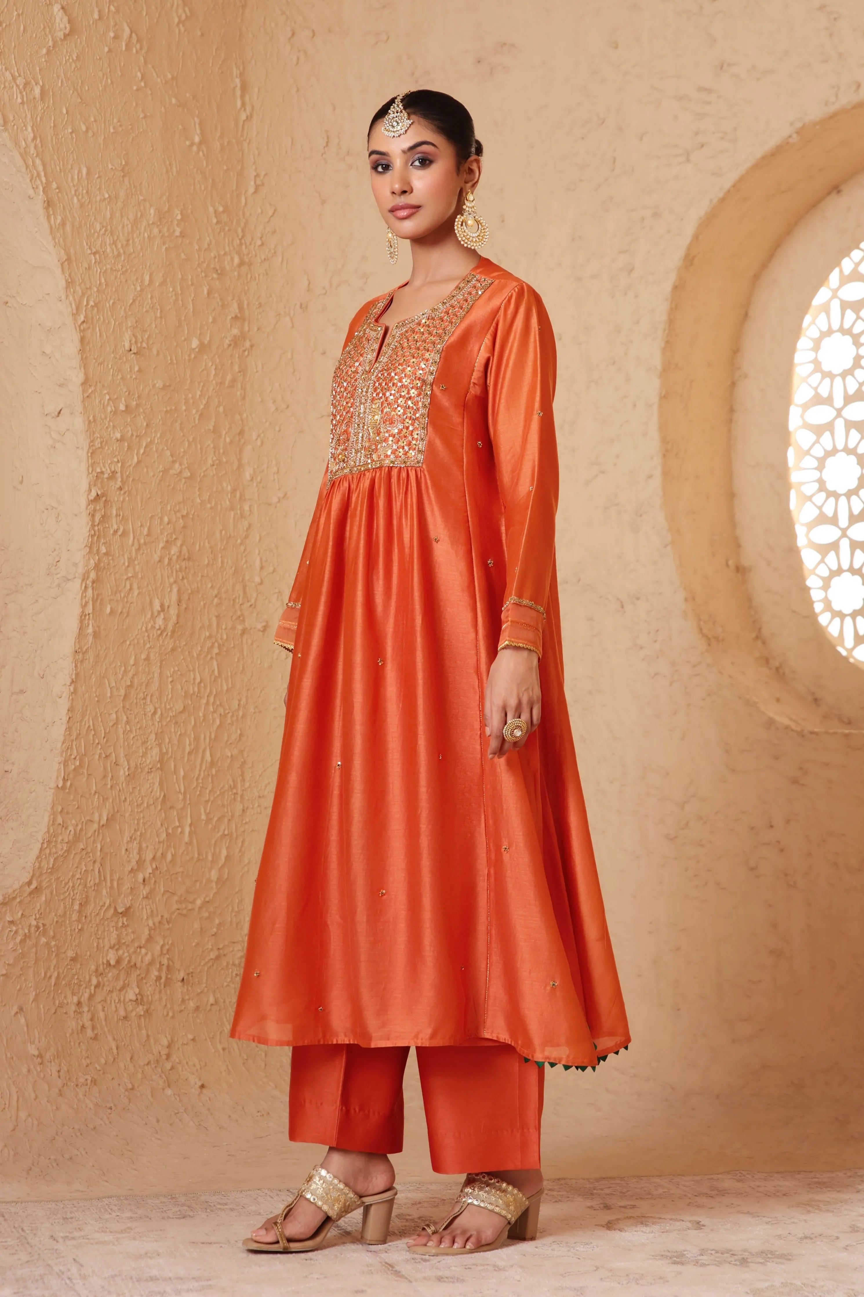 Mehrang Orange Frockstyle Kurta Set