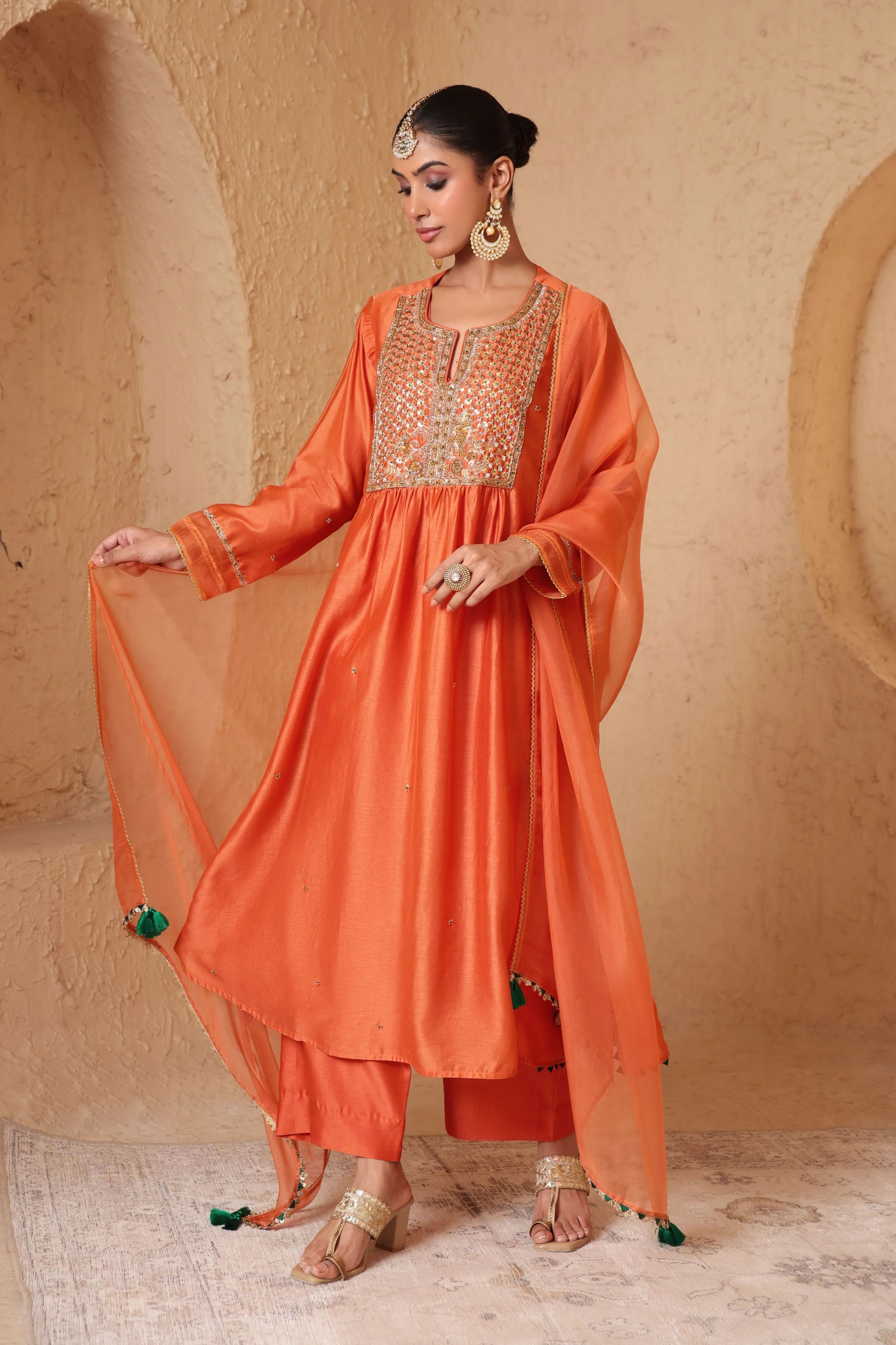 Mehrang Orange Frockstyle Kurta Set