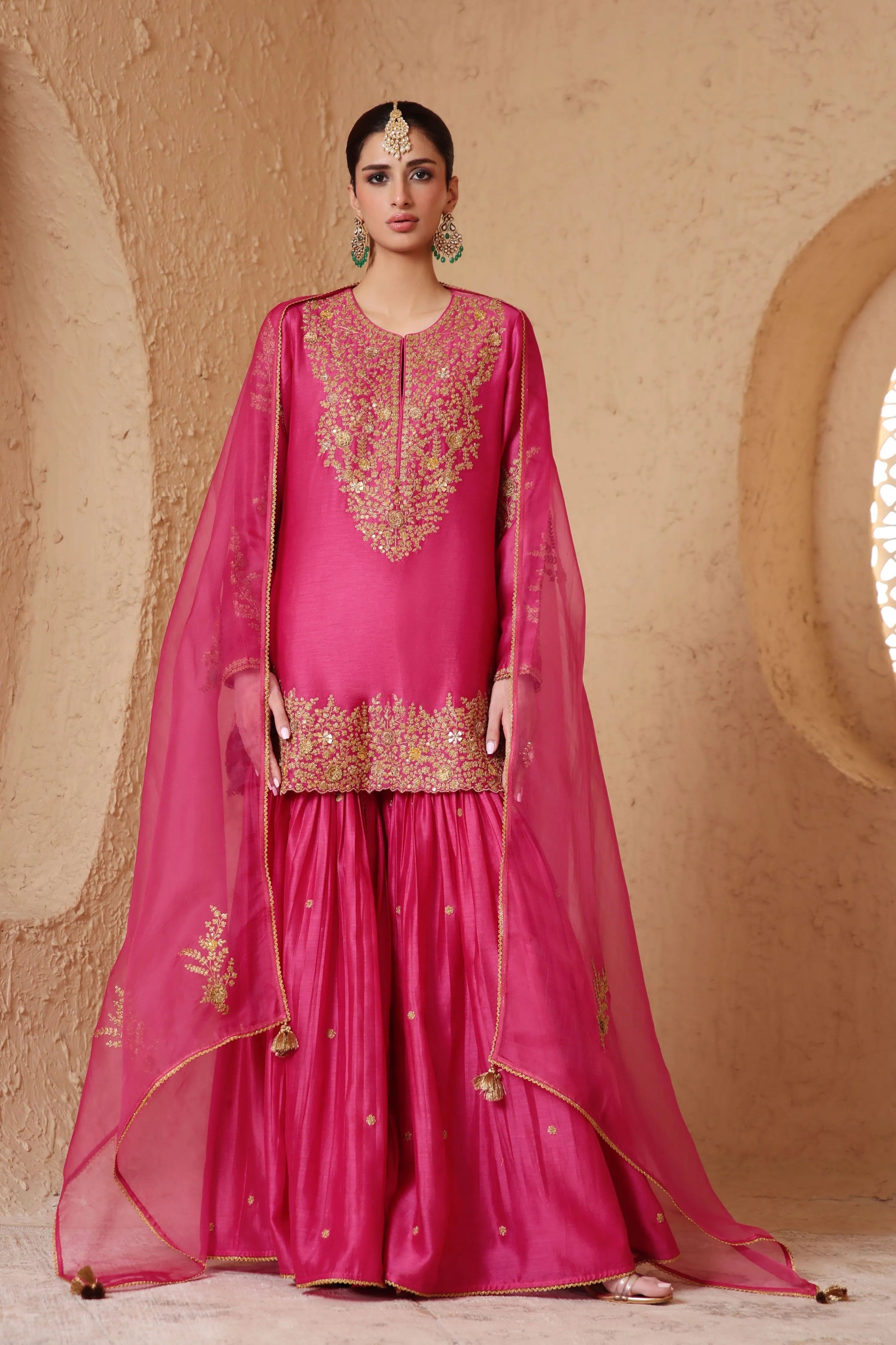 Mehrang Pink Heavy Sharara Set