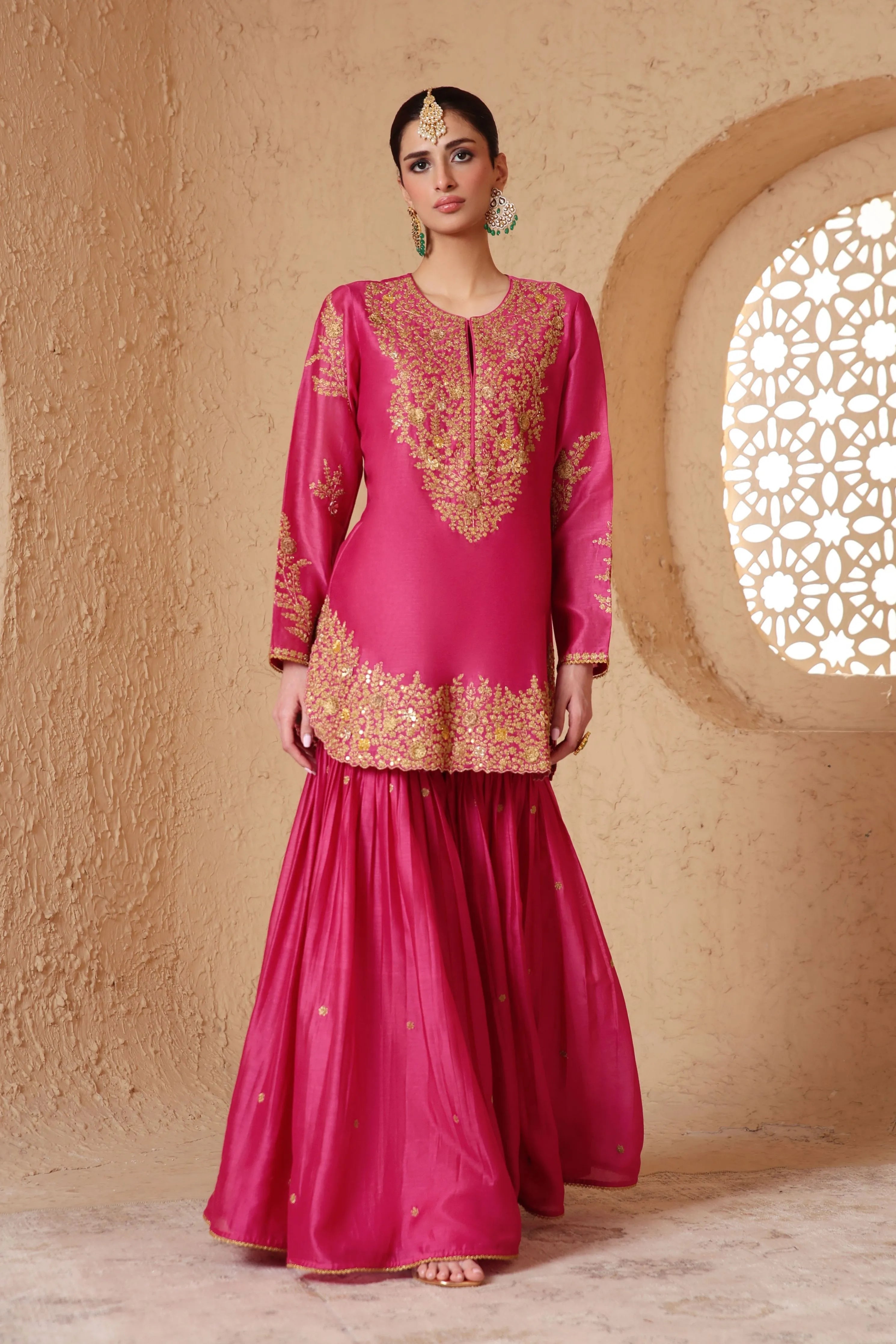 Mehrang Pink Heavy Sharara Set
