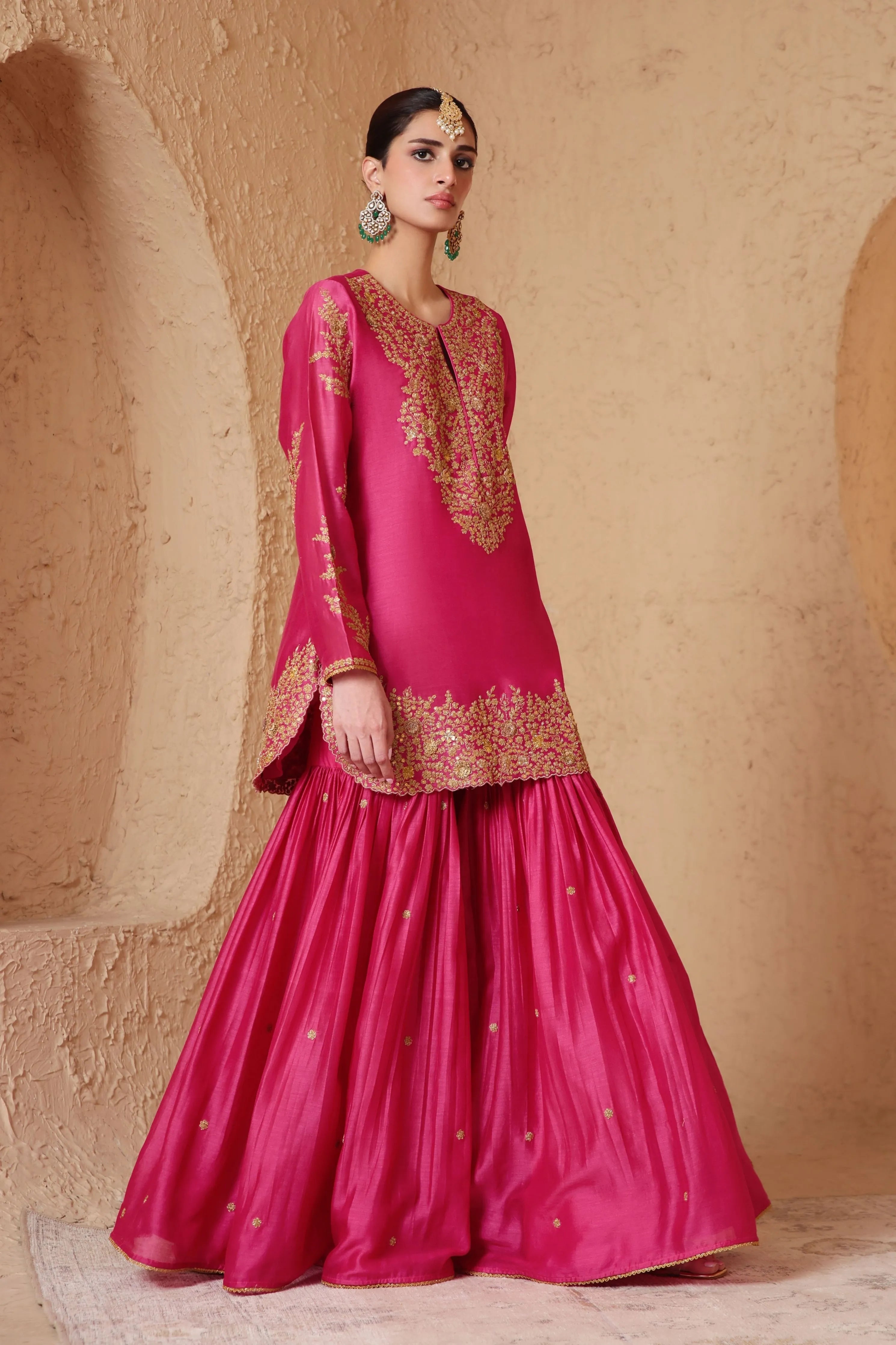 Mehrang Pink Heavy Sharara Set