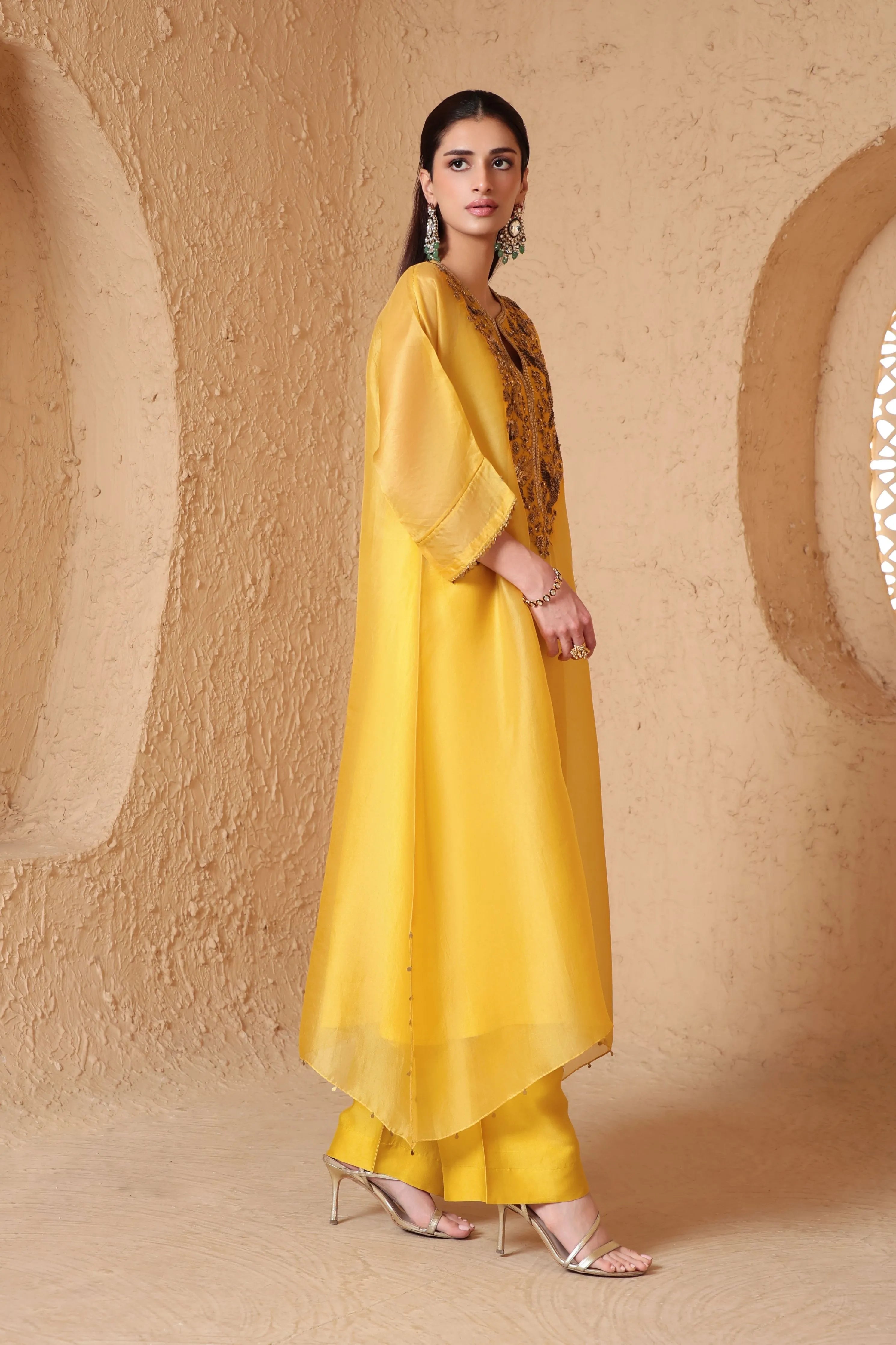 Mehrang Yellow Kaftan Kurta Set
