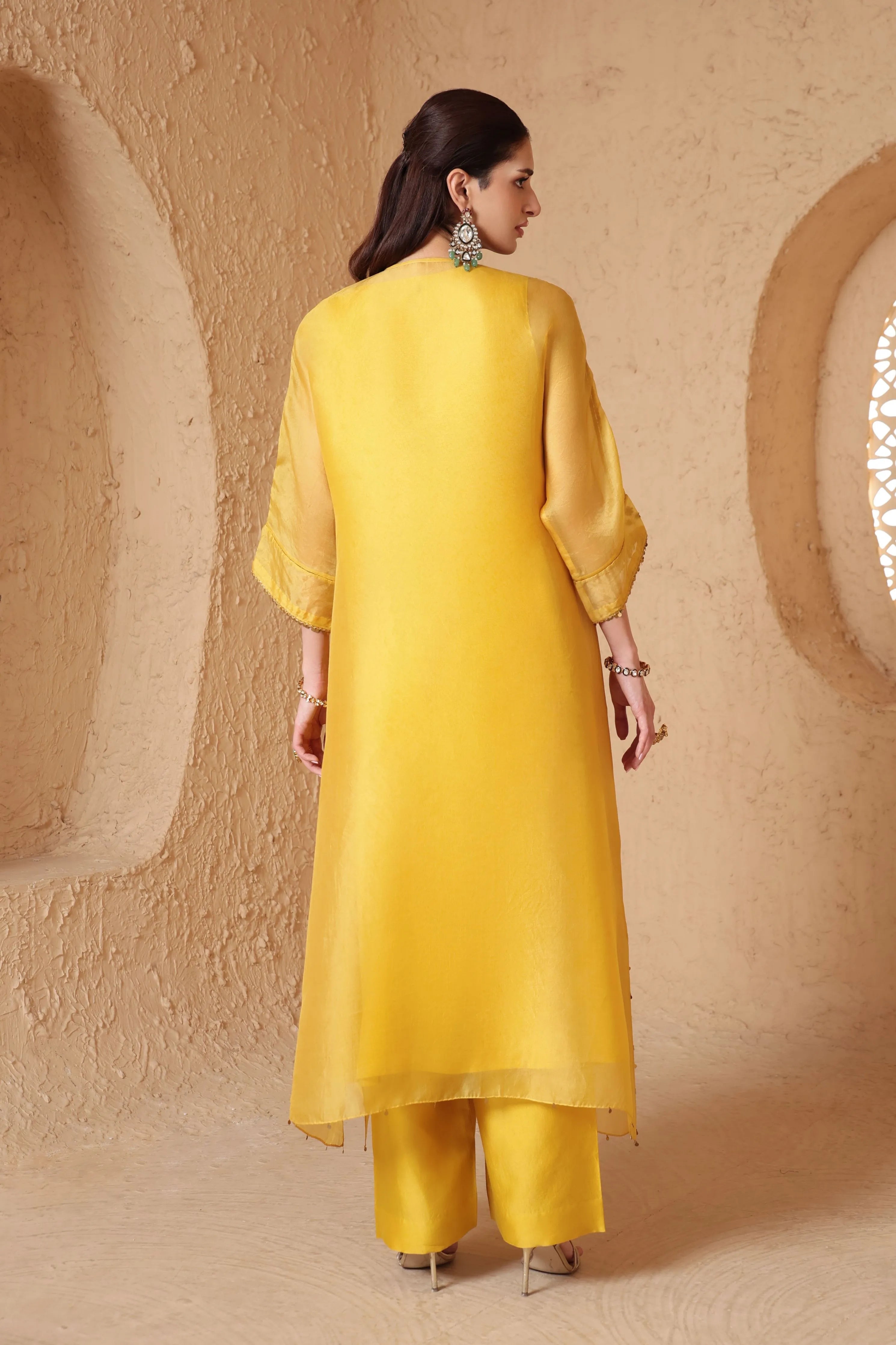 Mehrang Yellow Kaftan Kurta Set