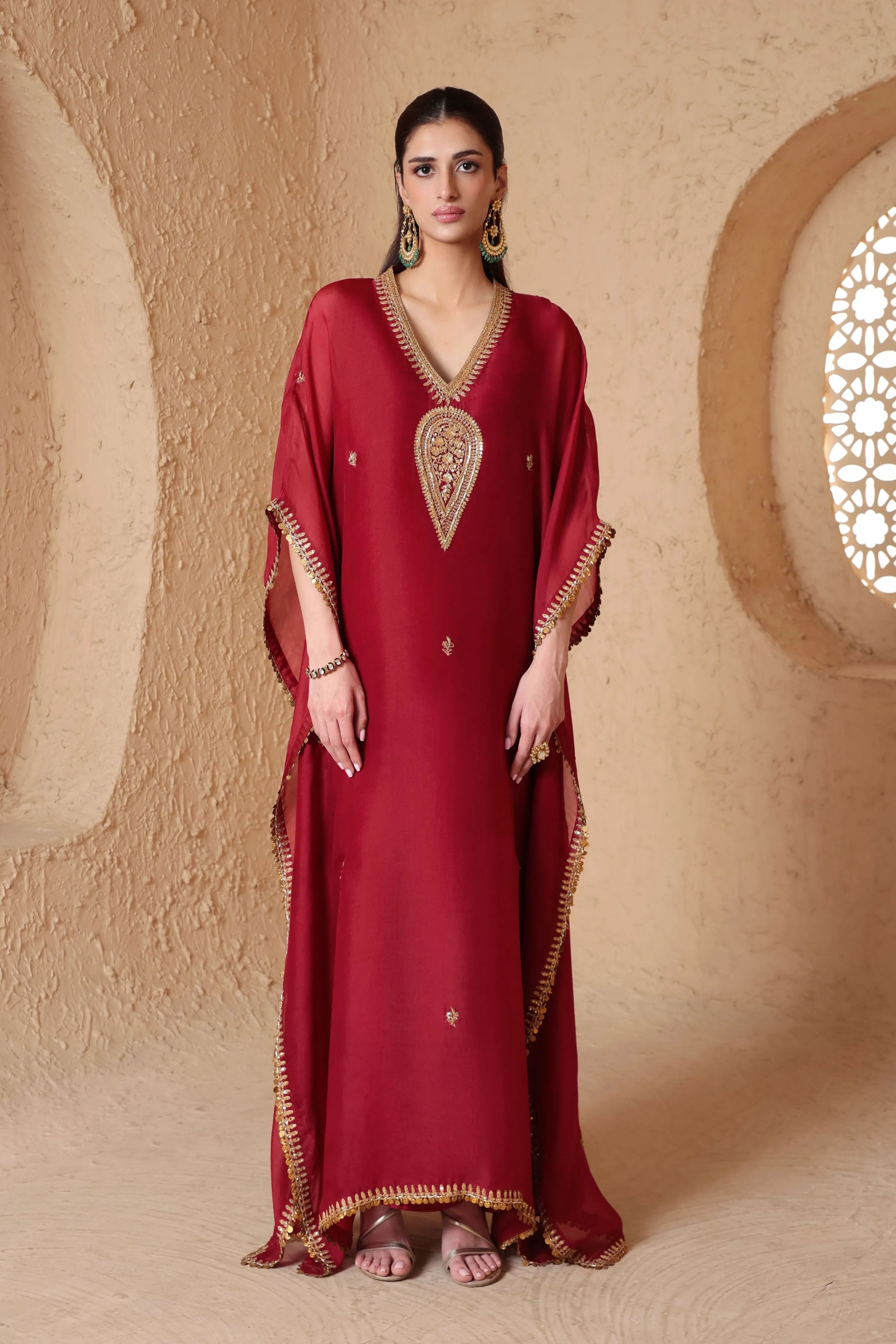 Mehrang Maroon Kaftan Set