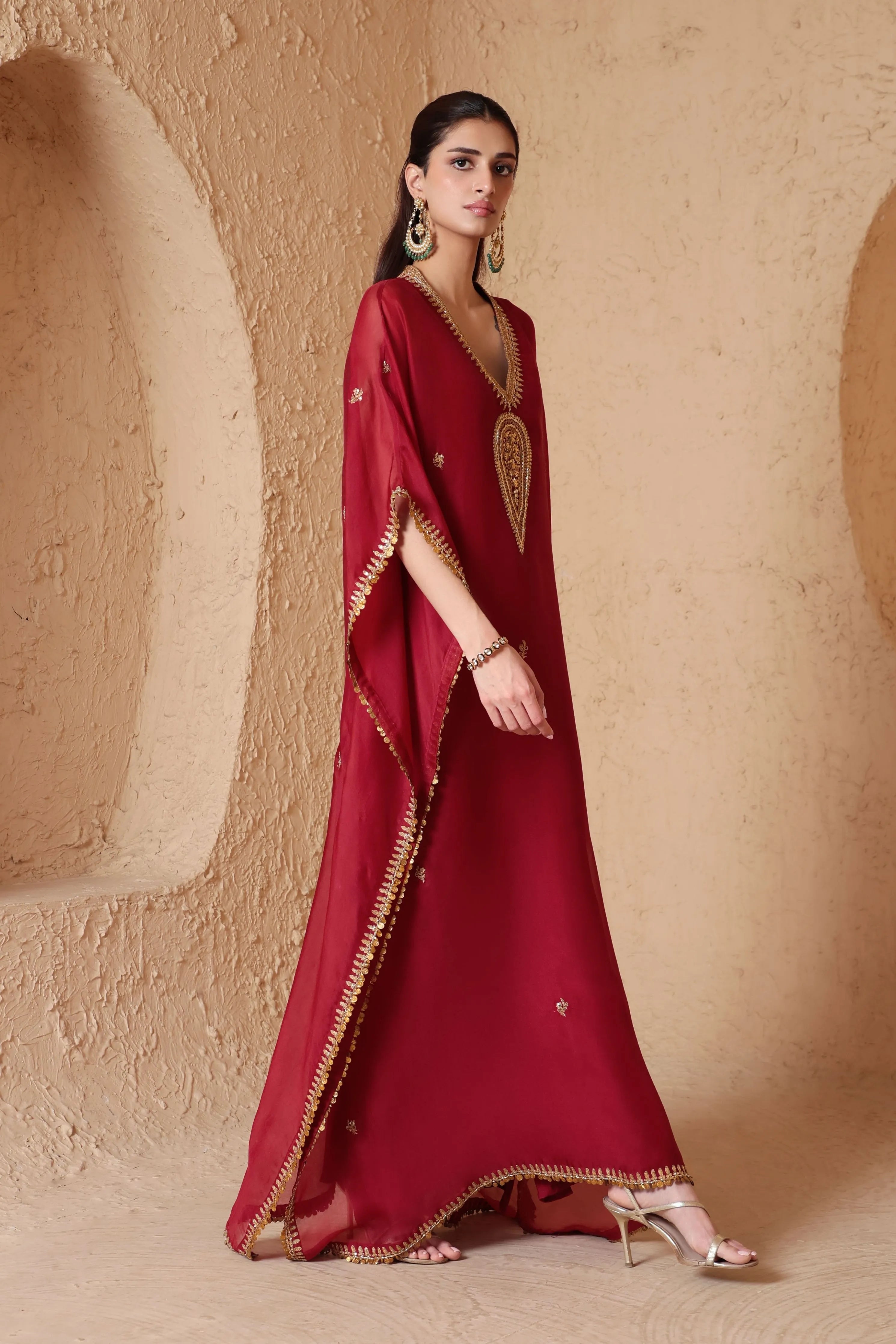 Mehrang Maroon Kaftan Set