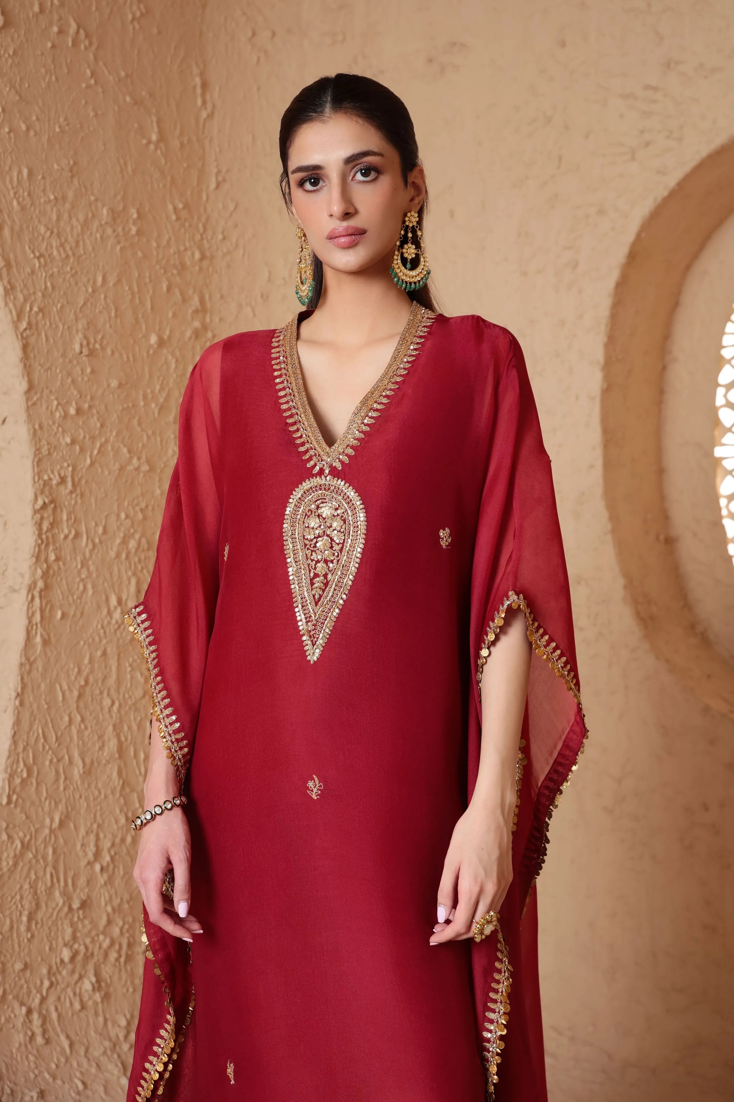 Mehrang Maroon Kaftan Set