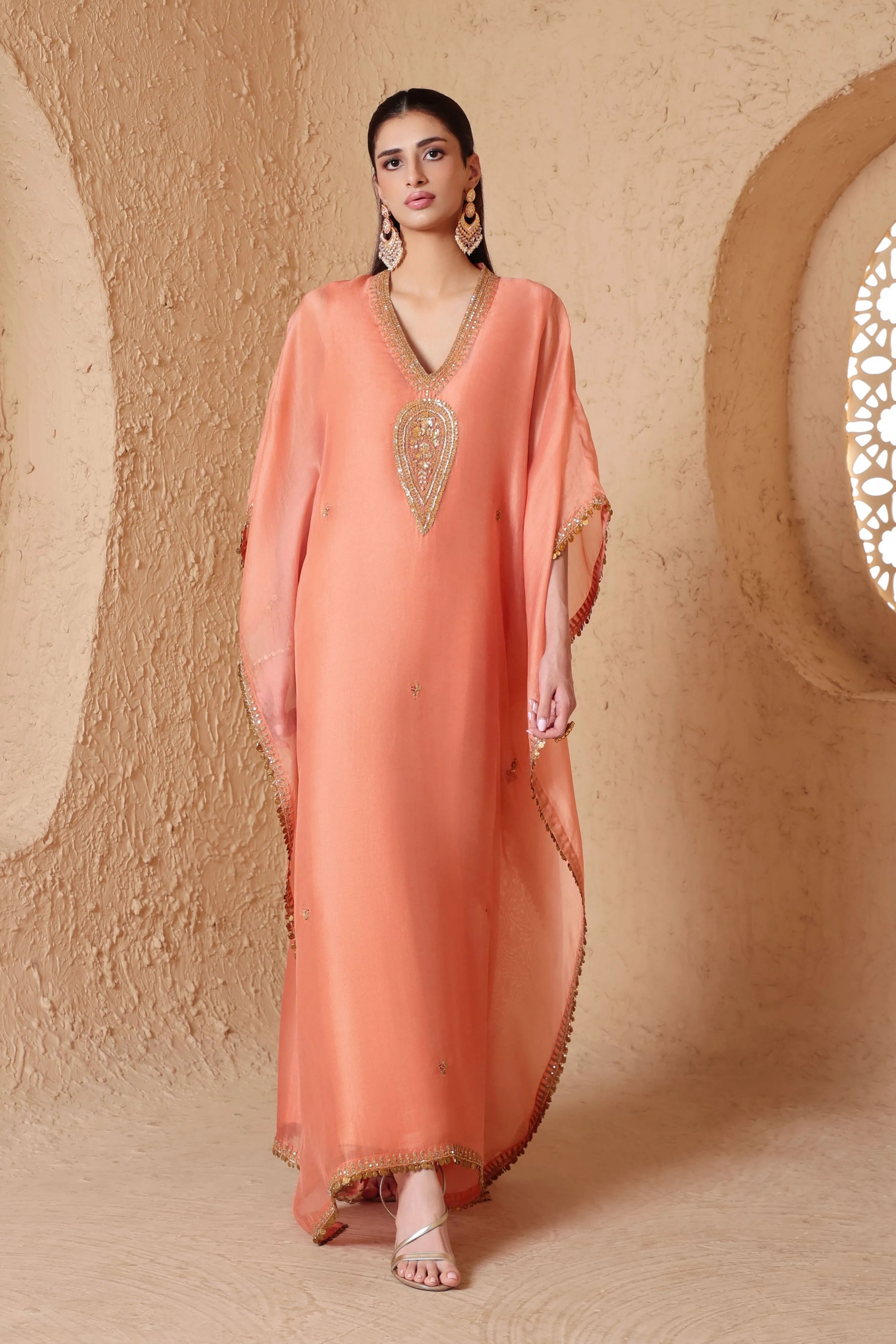 Mehrang Peach Kaftan Set