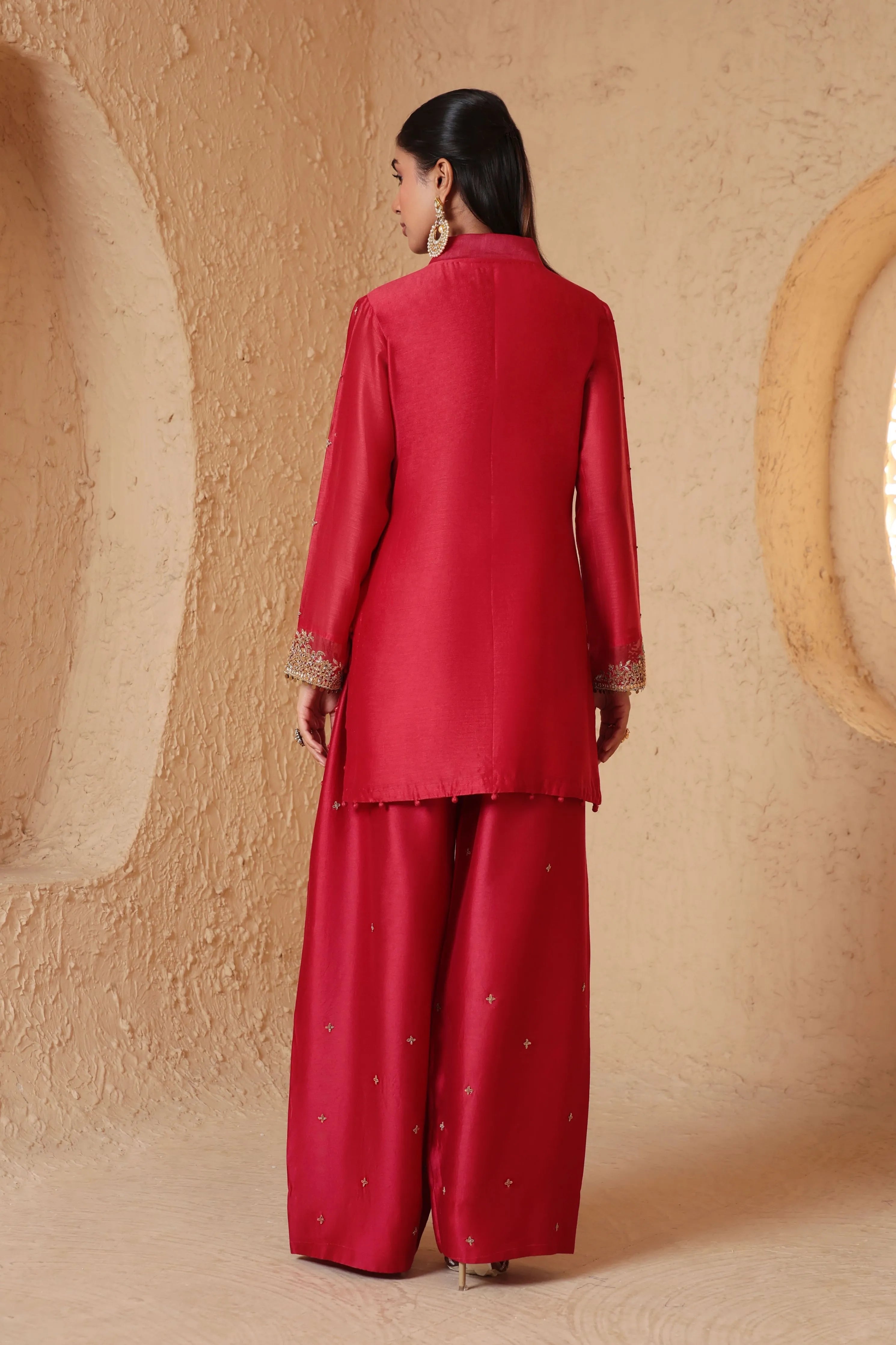 Mehrang Red Short Buti Kurta Set
