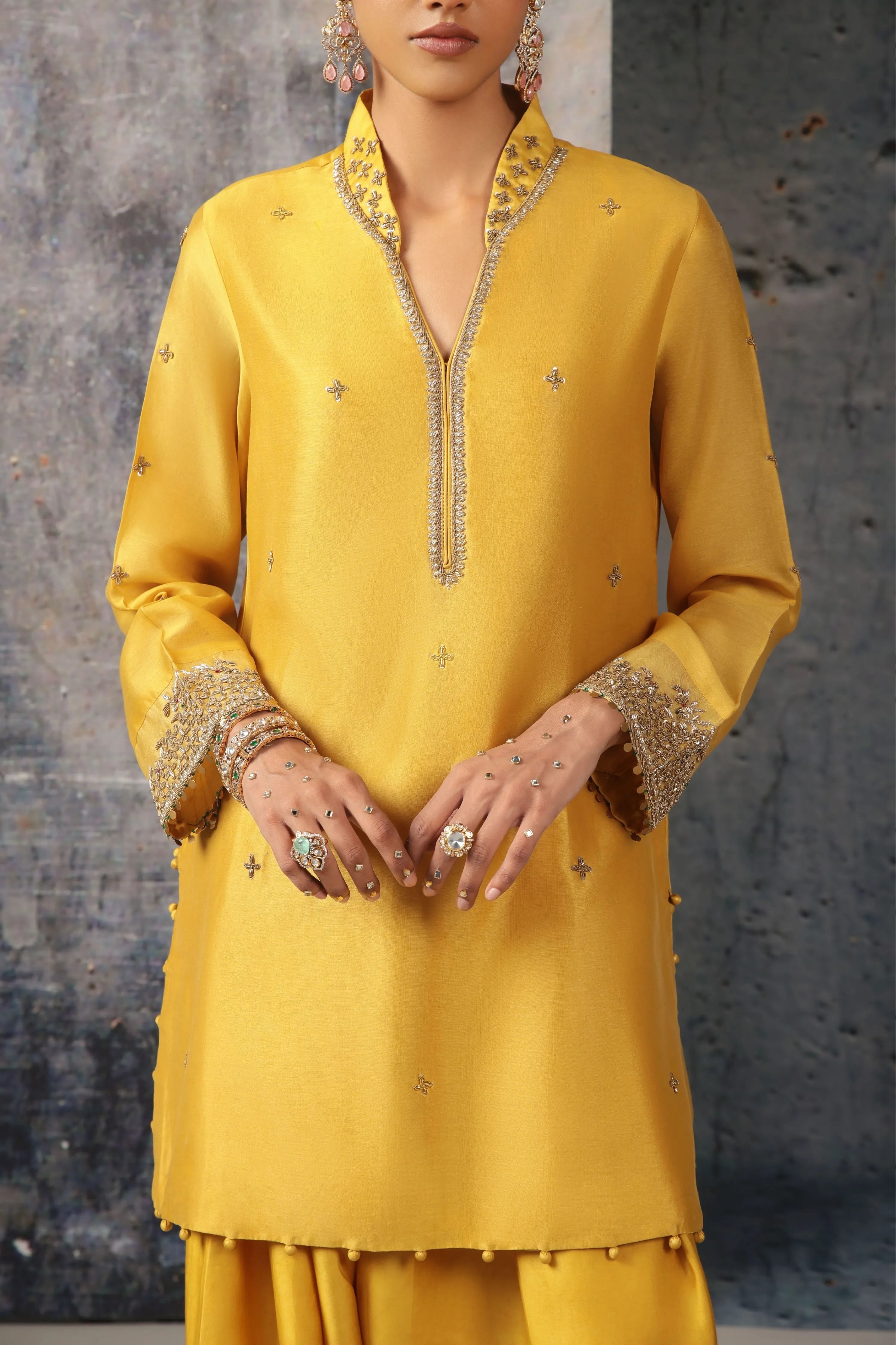 Mehrang Yellow Short Buti Kurta Set