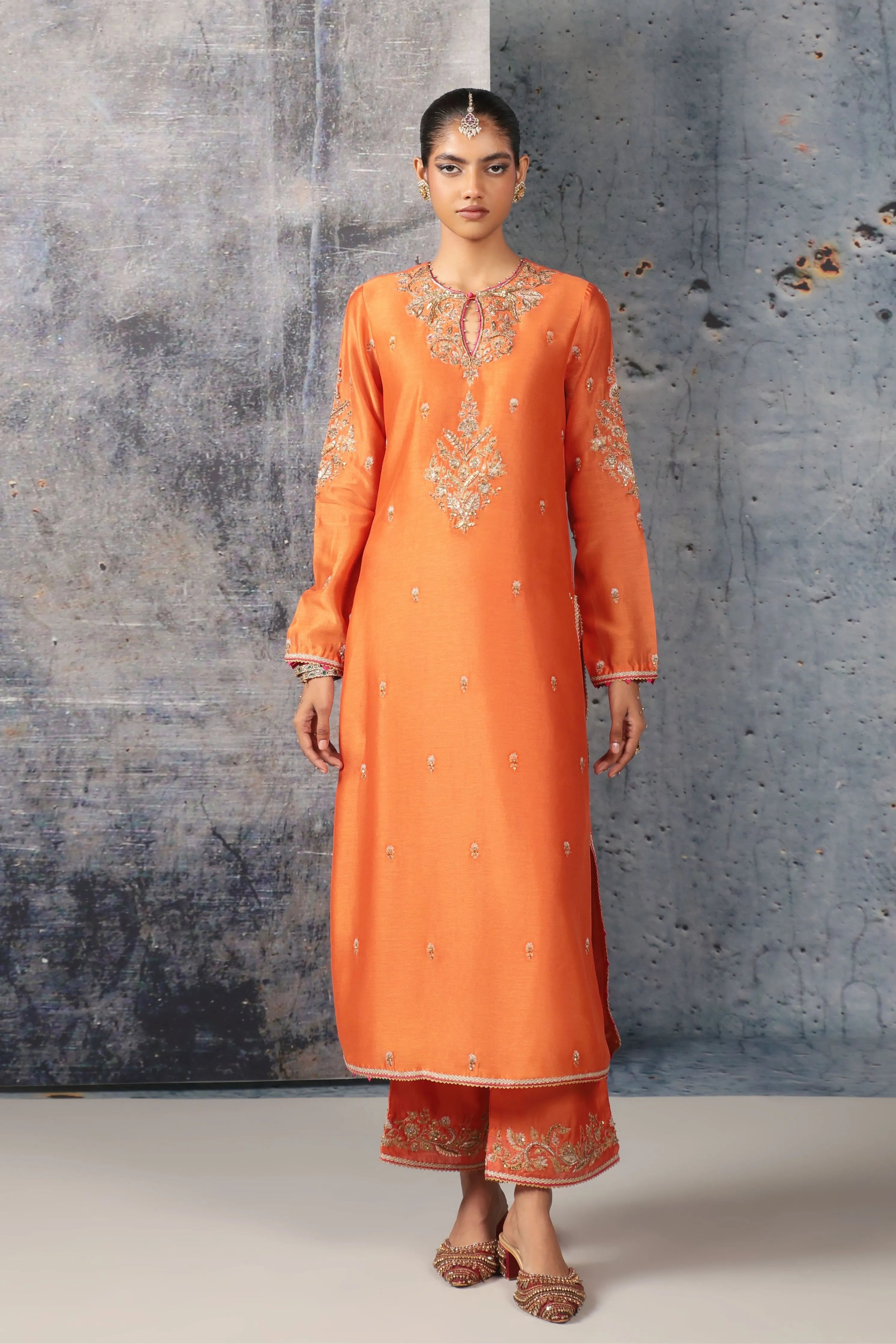 Mehrang Orange Straight Long Kurta Set