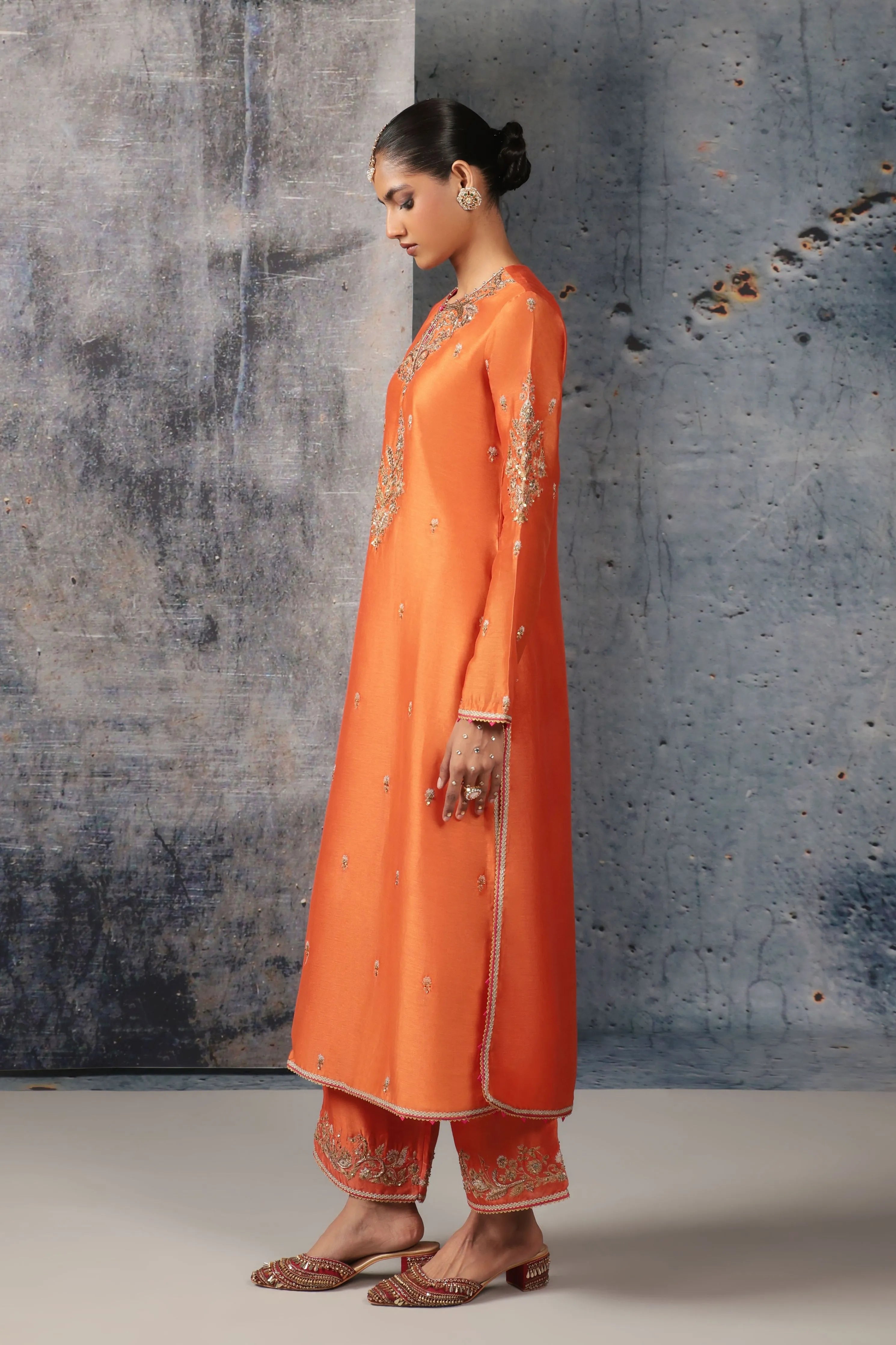 Mehrang Orange Straight Long Kurta Set