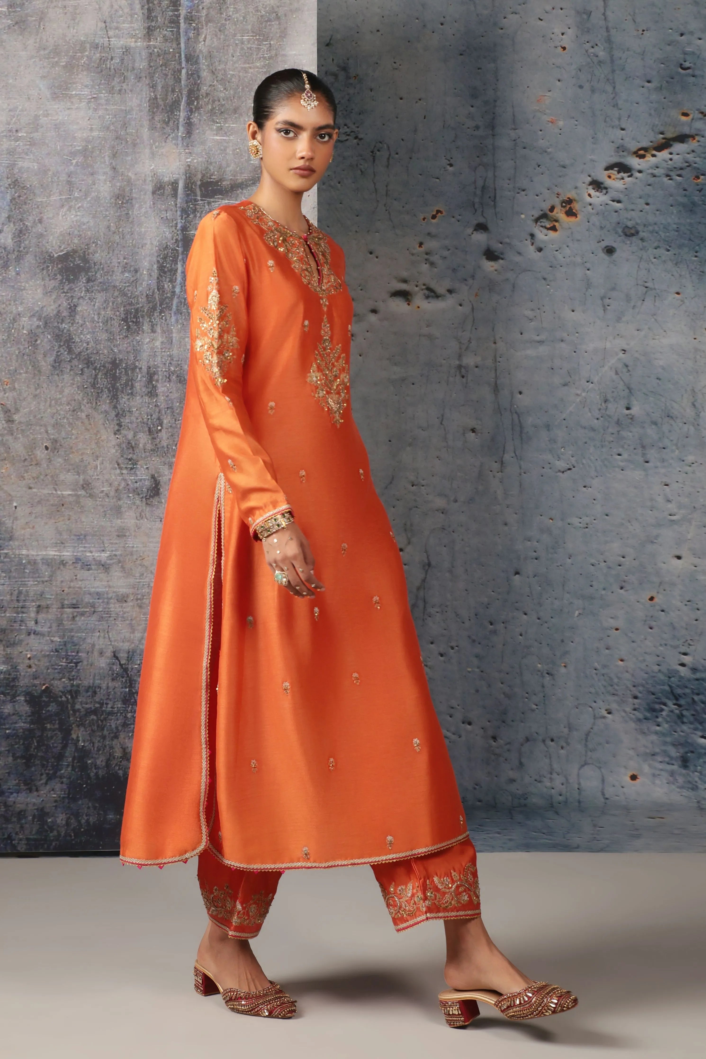 Mehrang Orange Straight Long Kurta Set