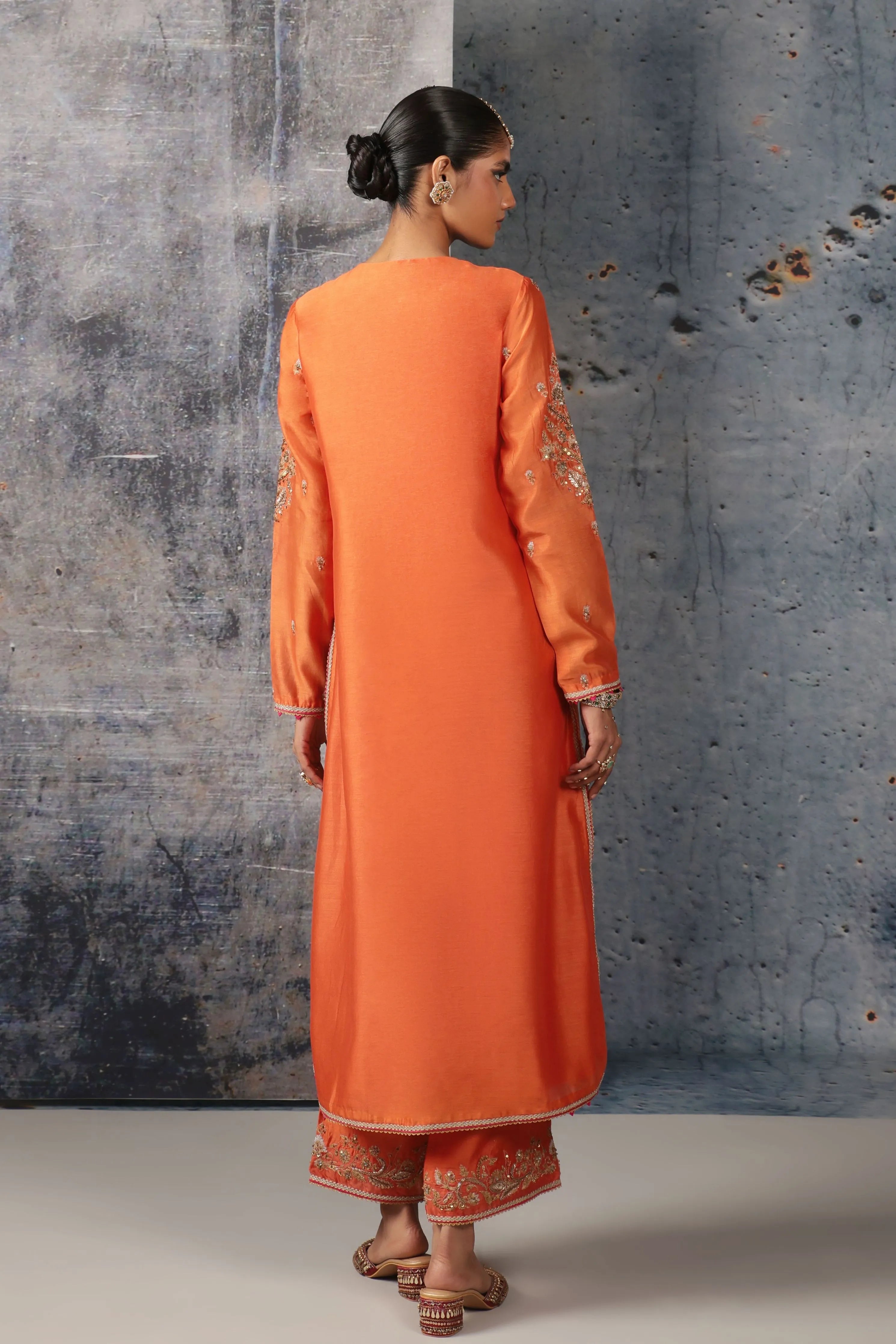 Mehrang Orange Straight Long Kurta Set