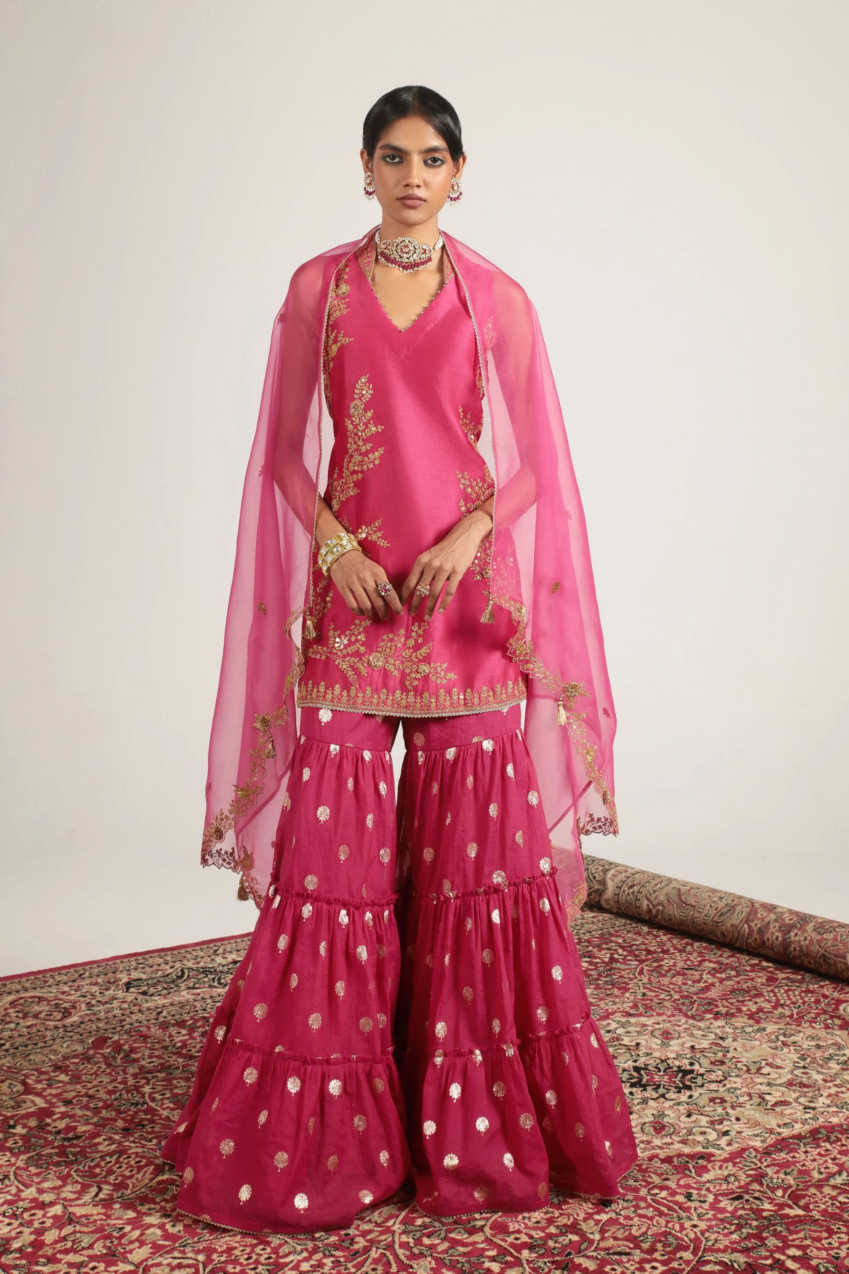 Mehrang Pink Sleeveless Sharara Set