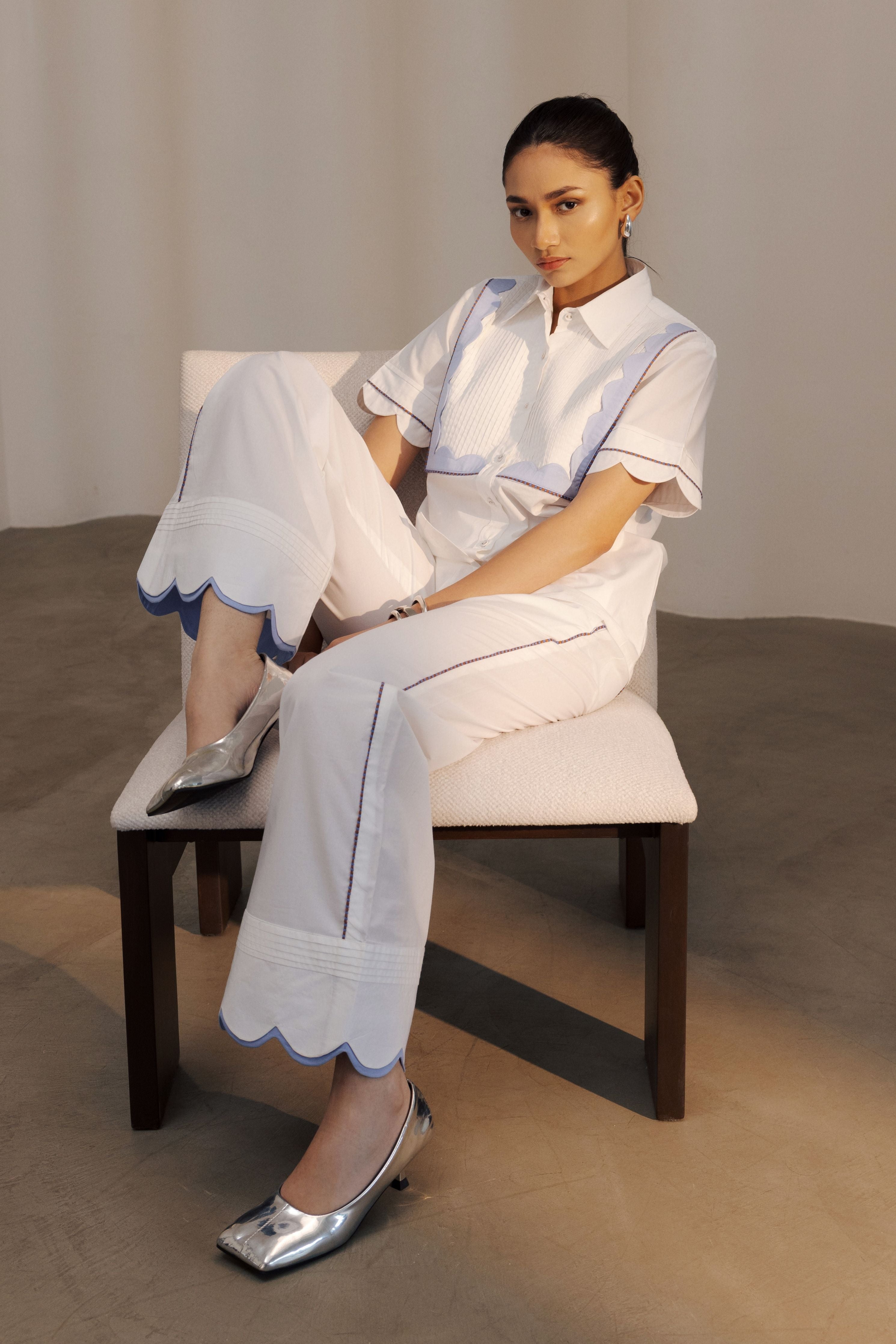 Double Scallop White Pants