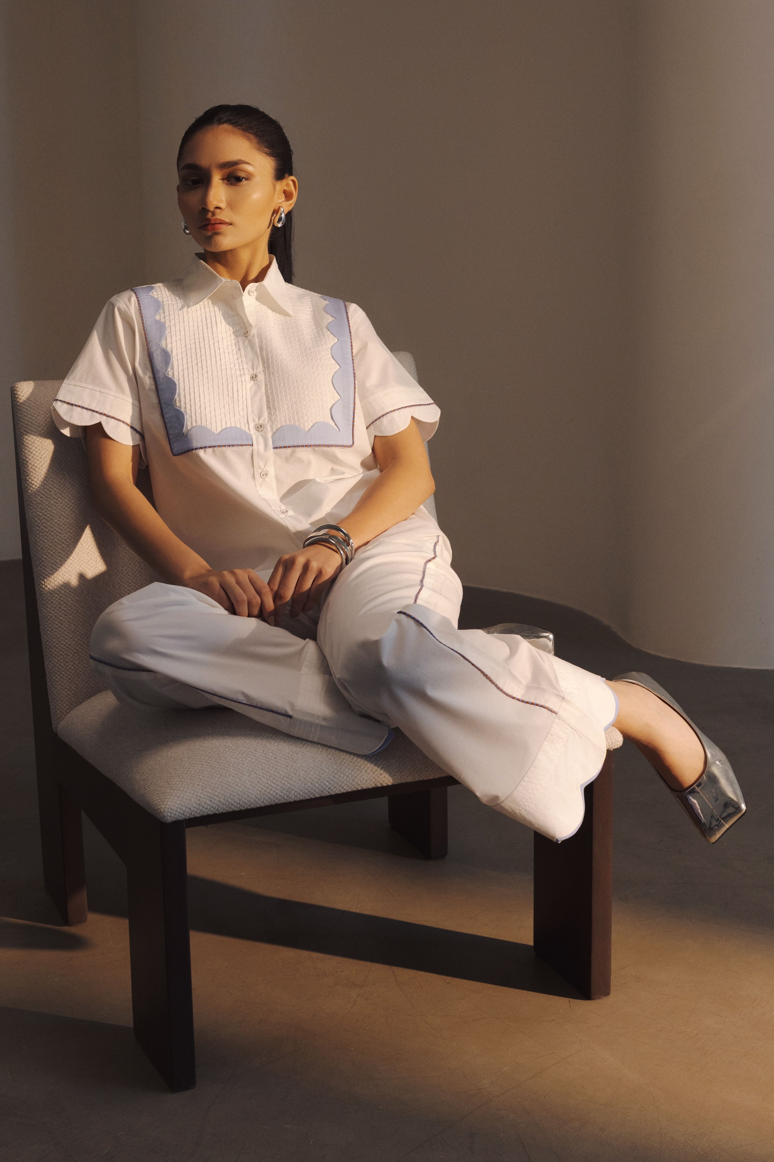 Double Scallop White Pants