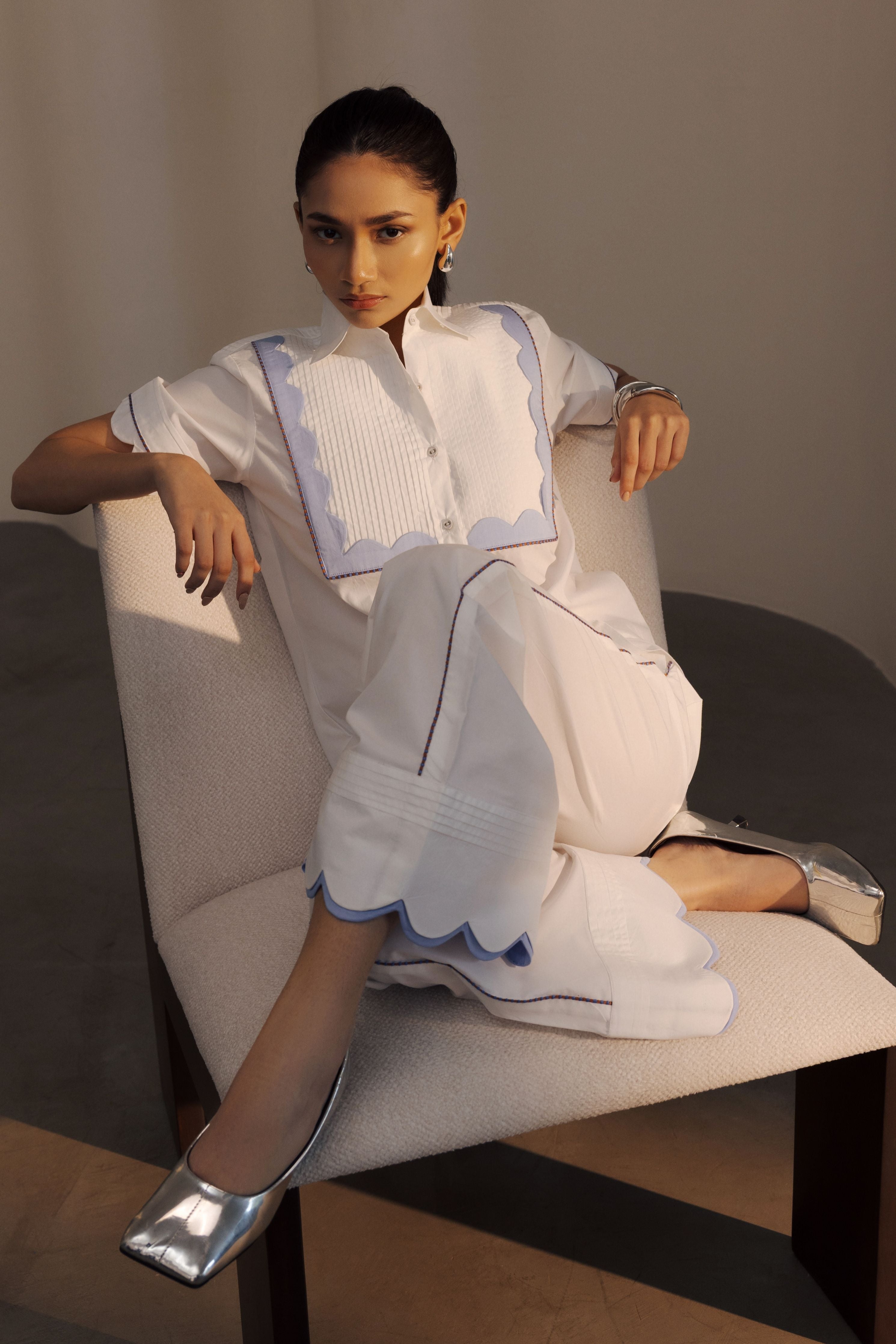 Double Scallop White Pants