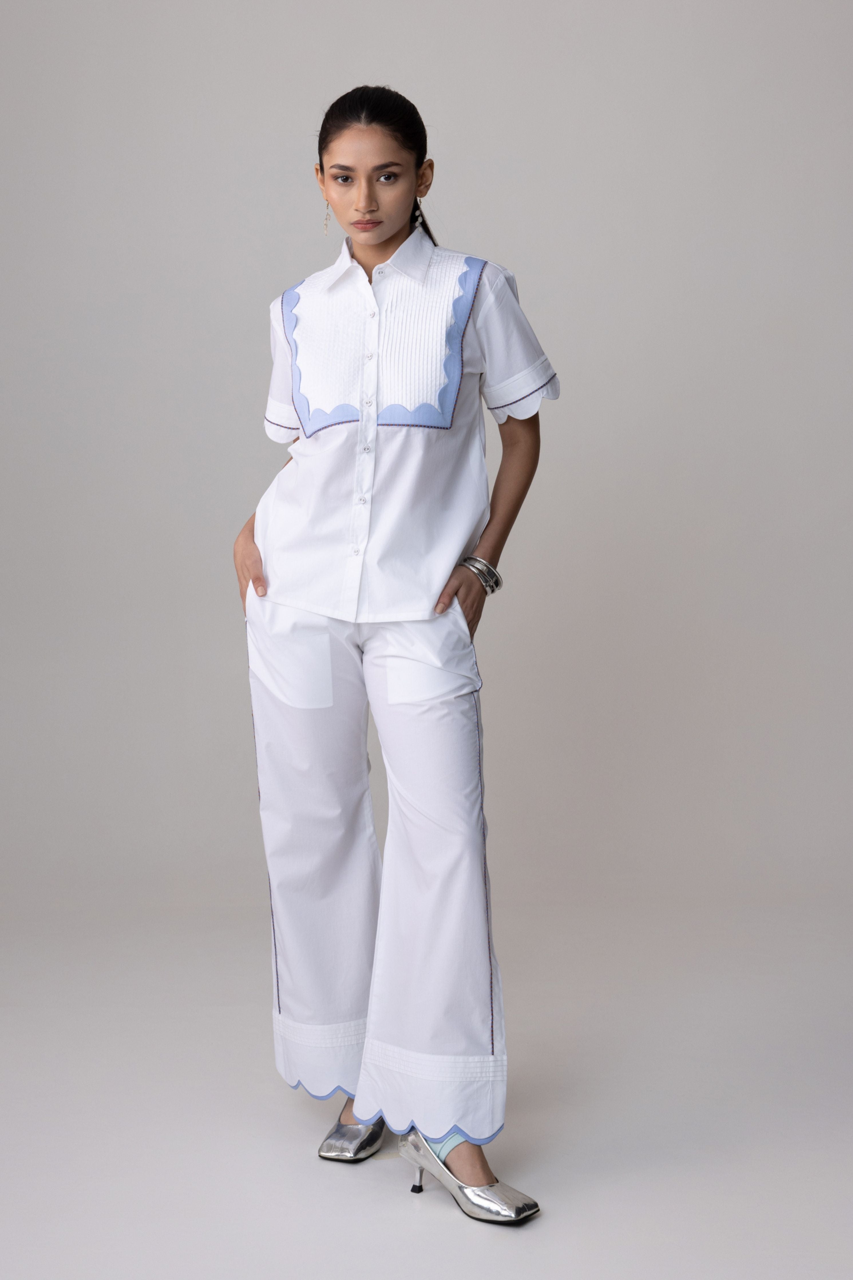 Double Scallop White Pants
