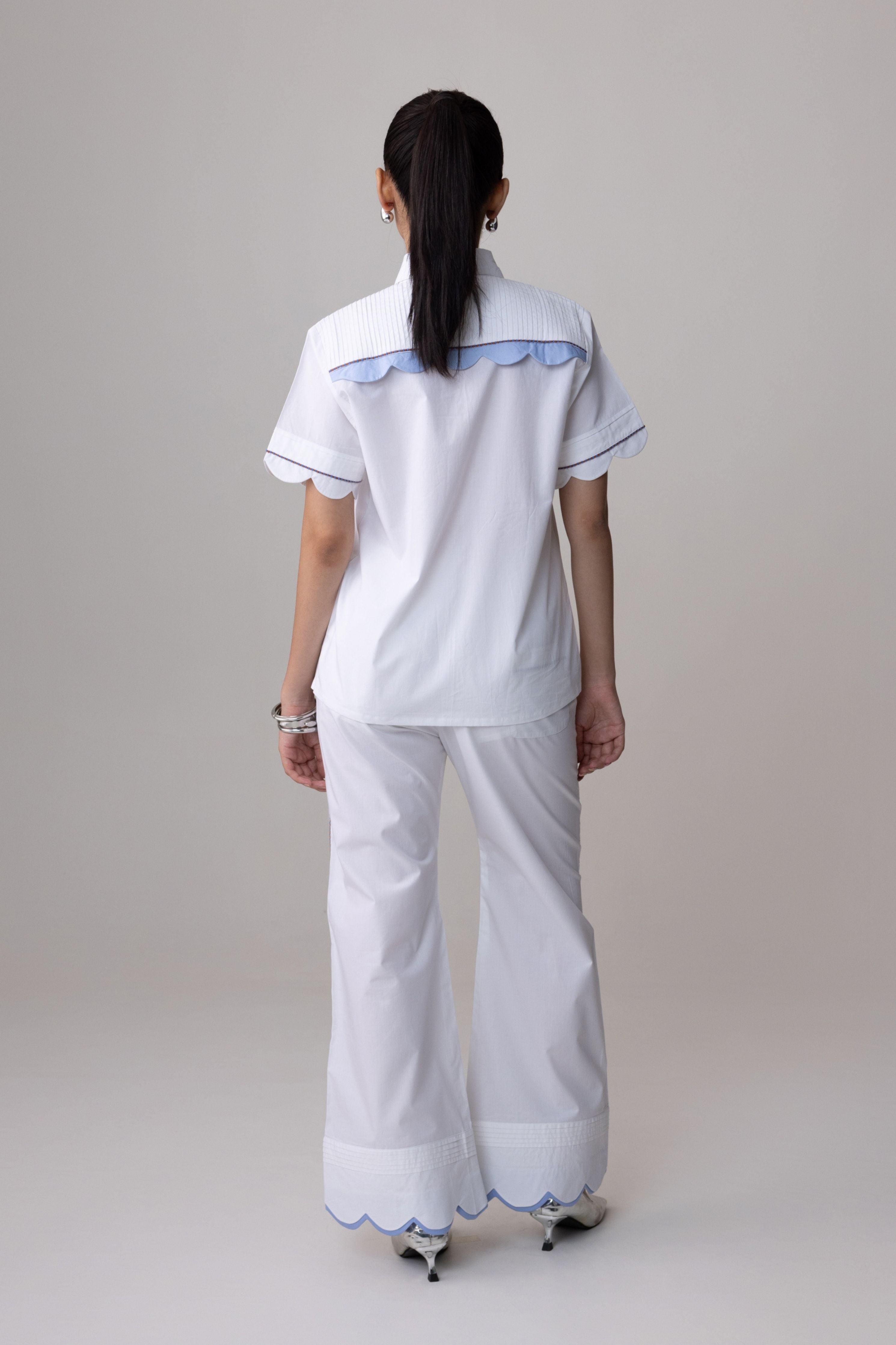 Double Scallop White Pants