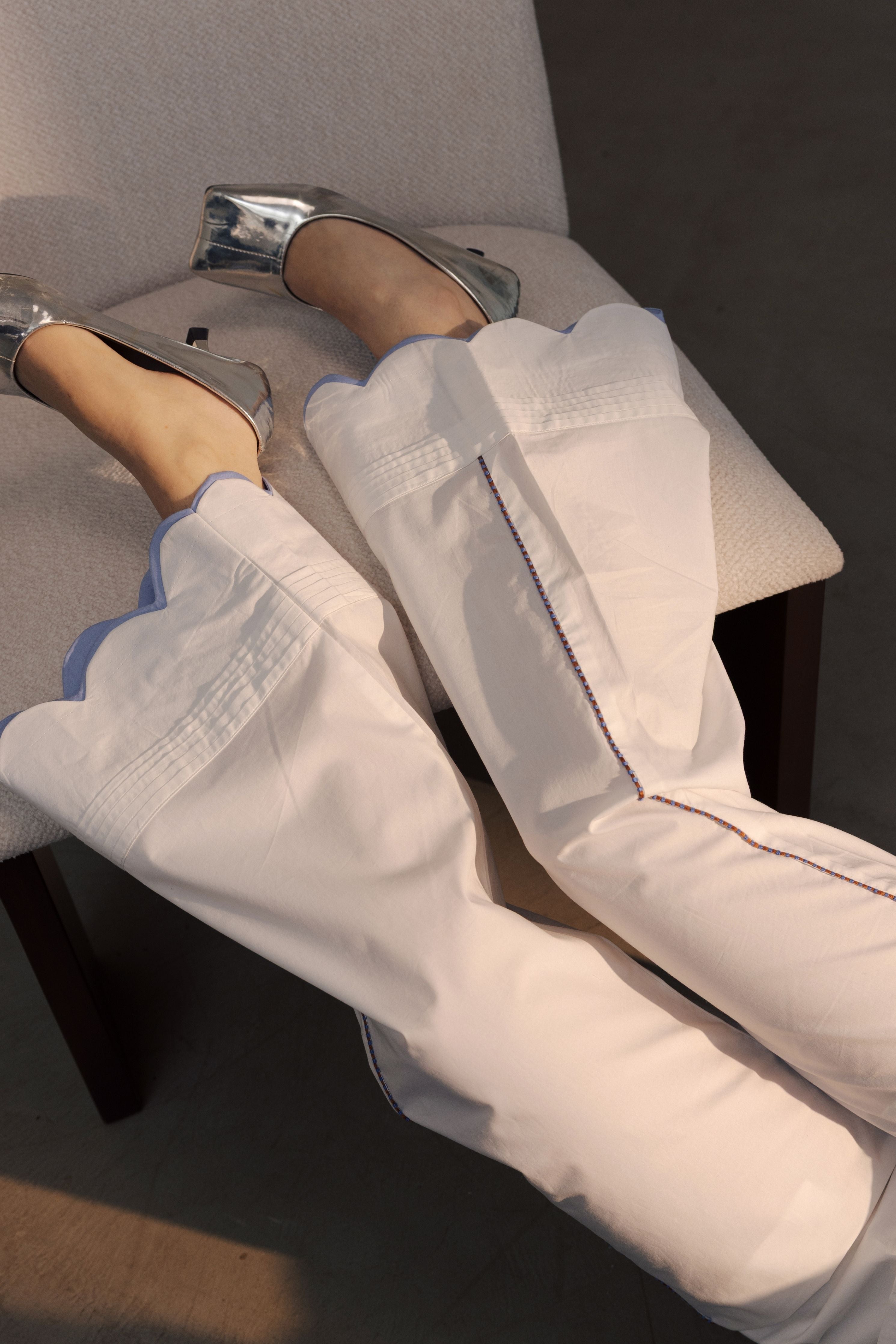 Double Scallop White Pants
