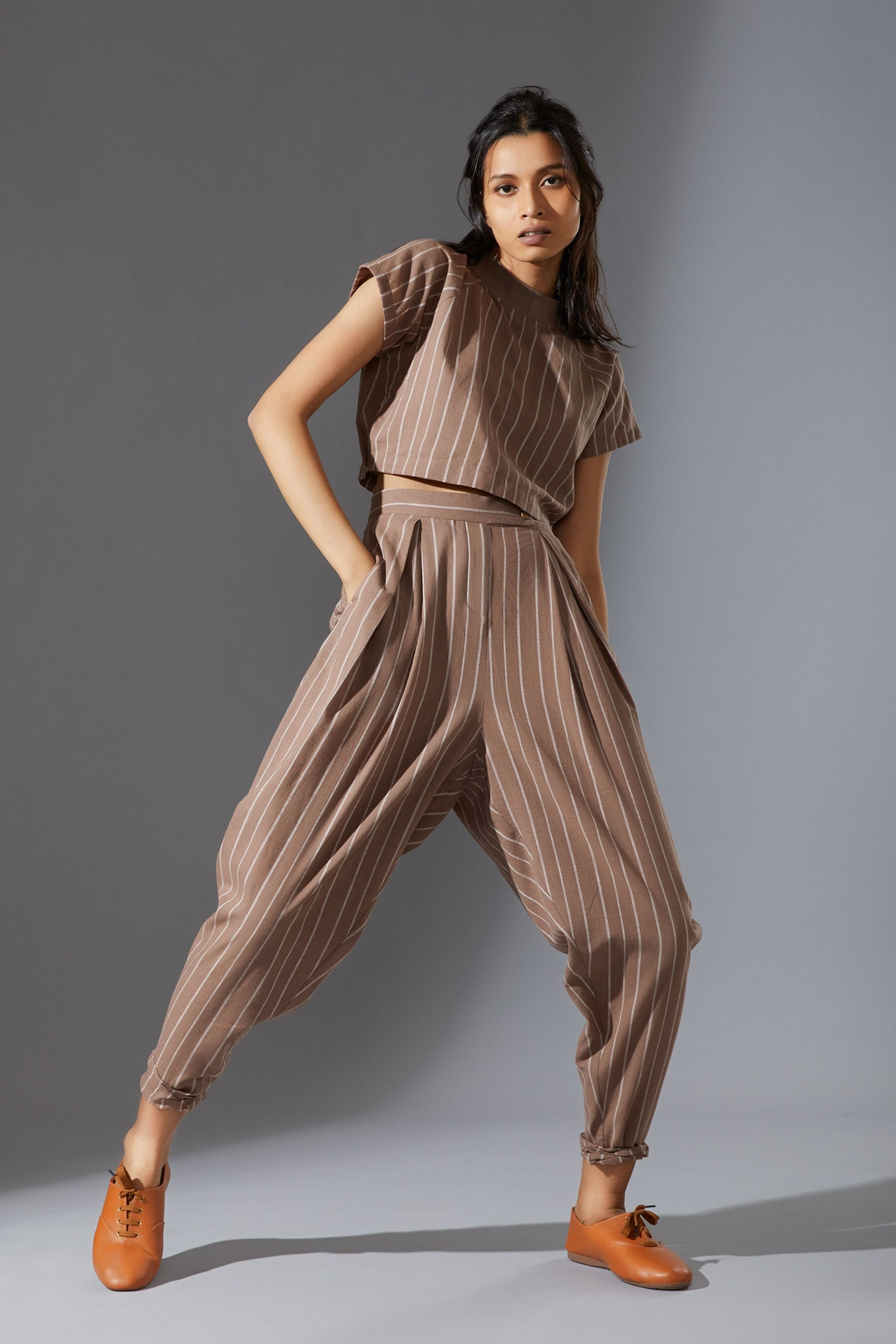 Mati New Aboli Beige & White Striped Pants