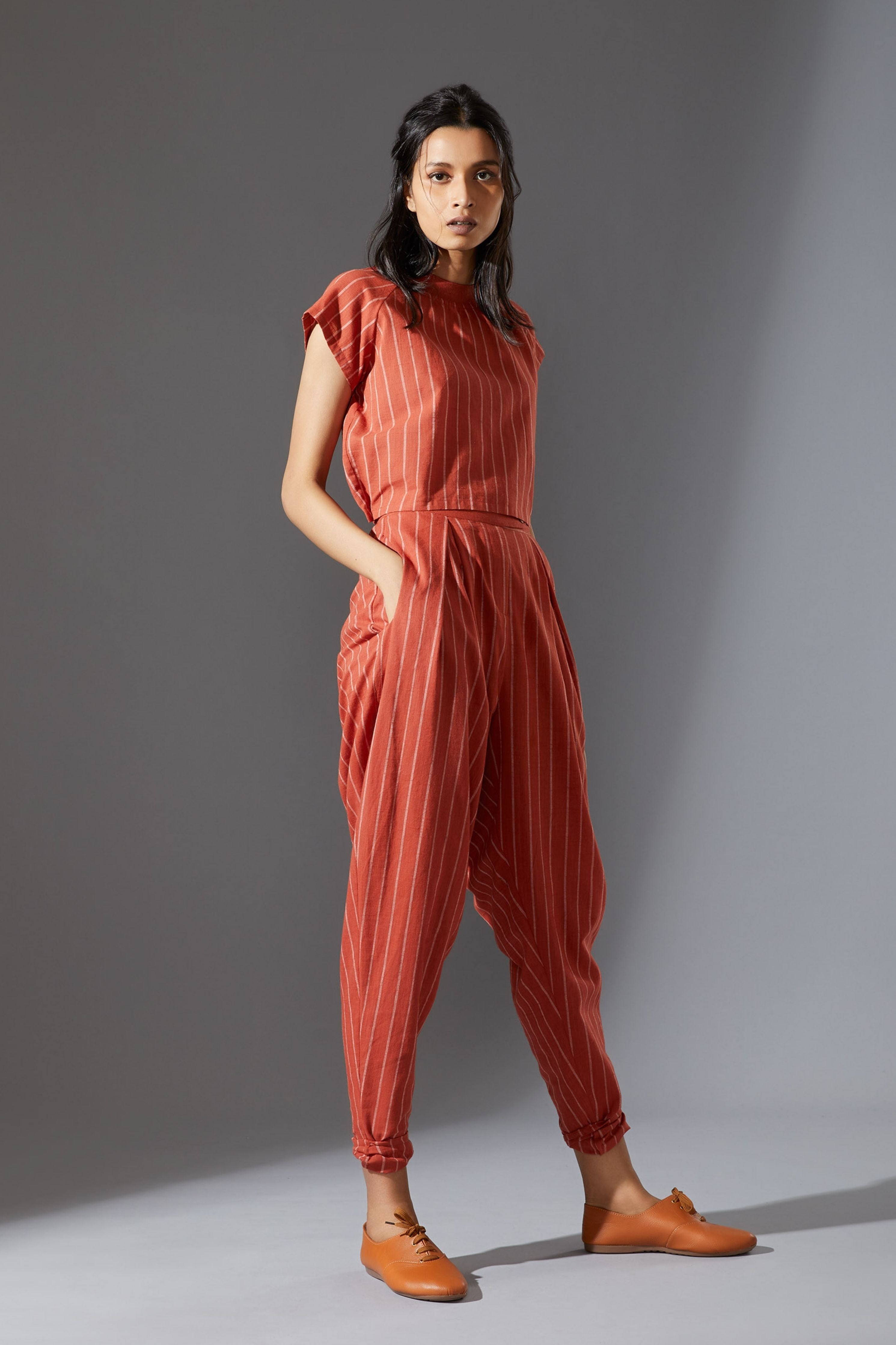 Mati New Aboli Rust & White Striped Pants
