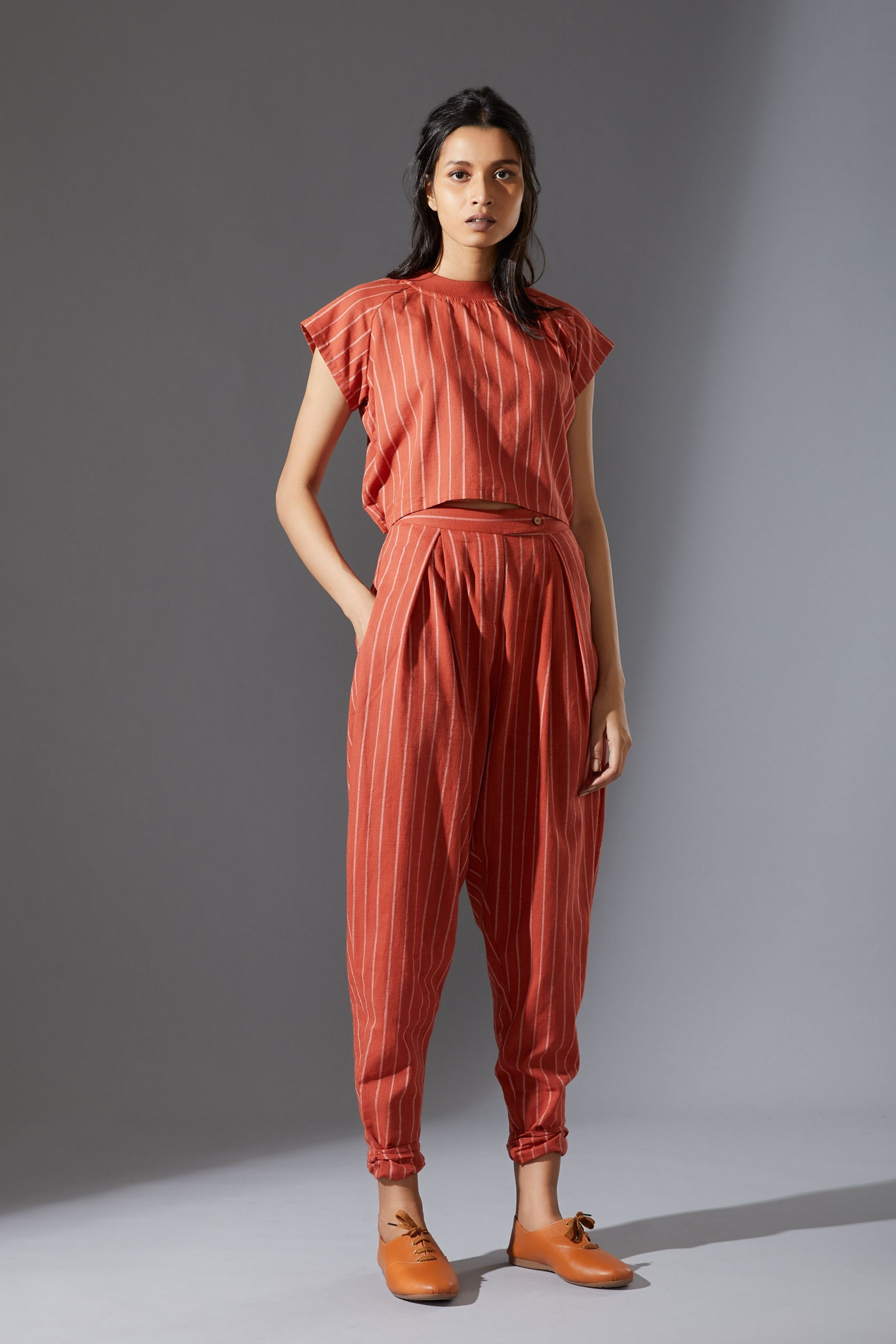 Mati New Aboli Rust & White Striped Pants