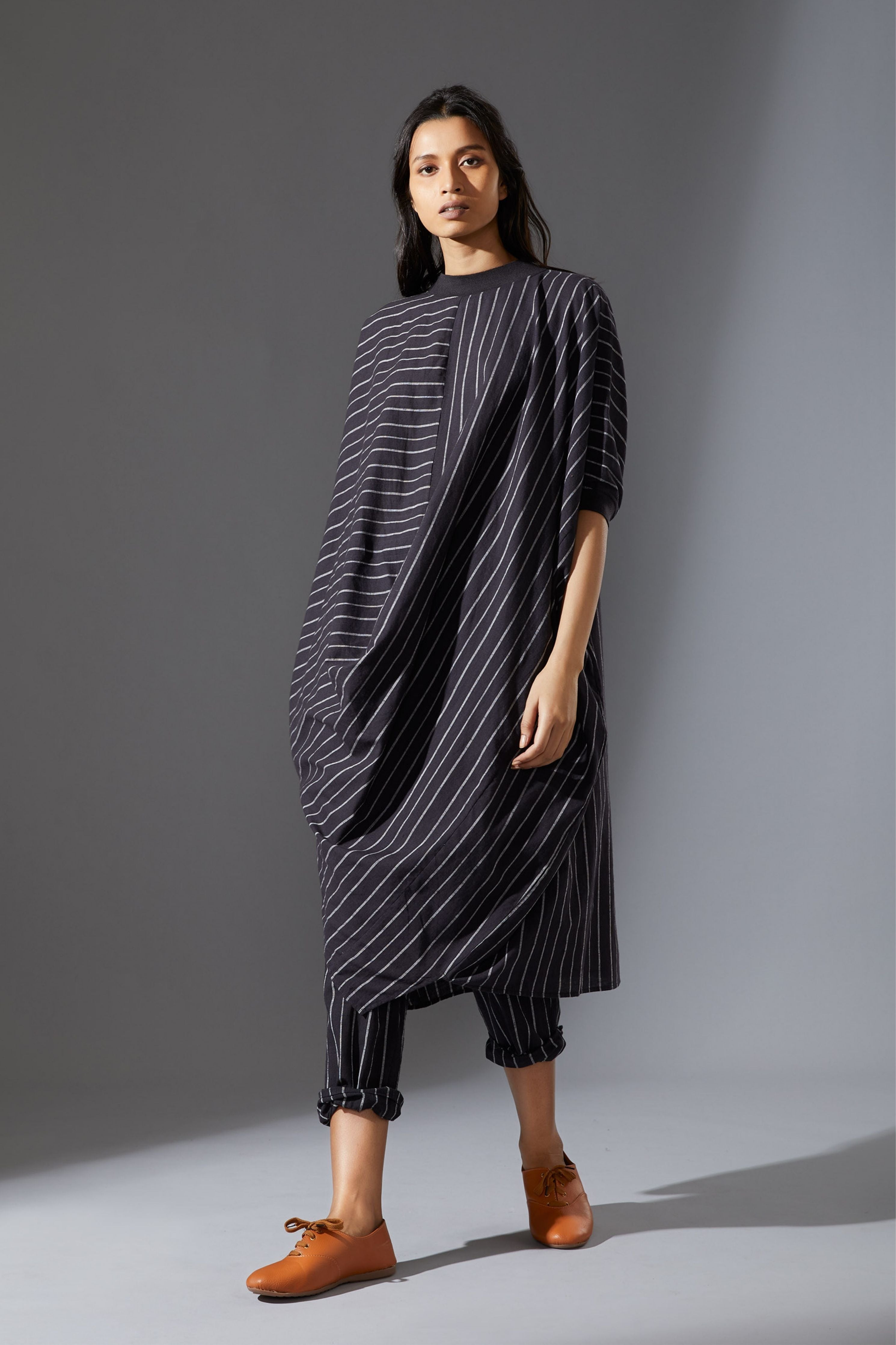 Mati Black Cowl Tunic With Ribbed Collar